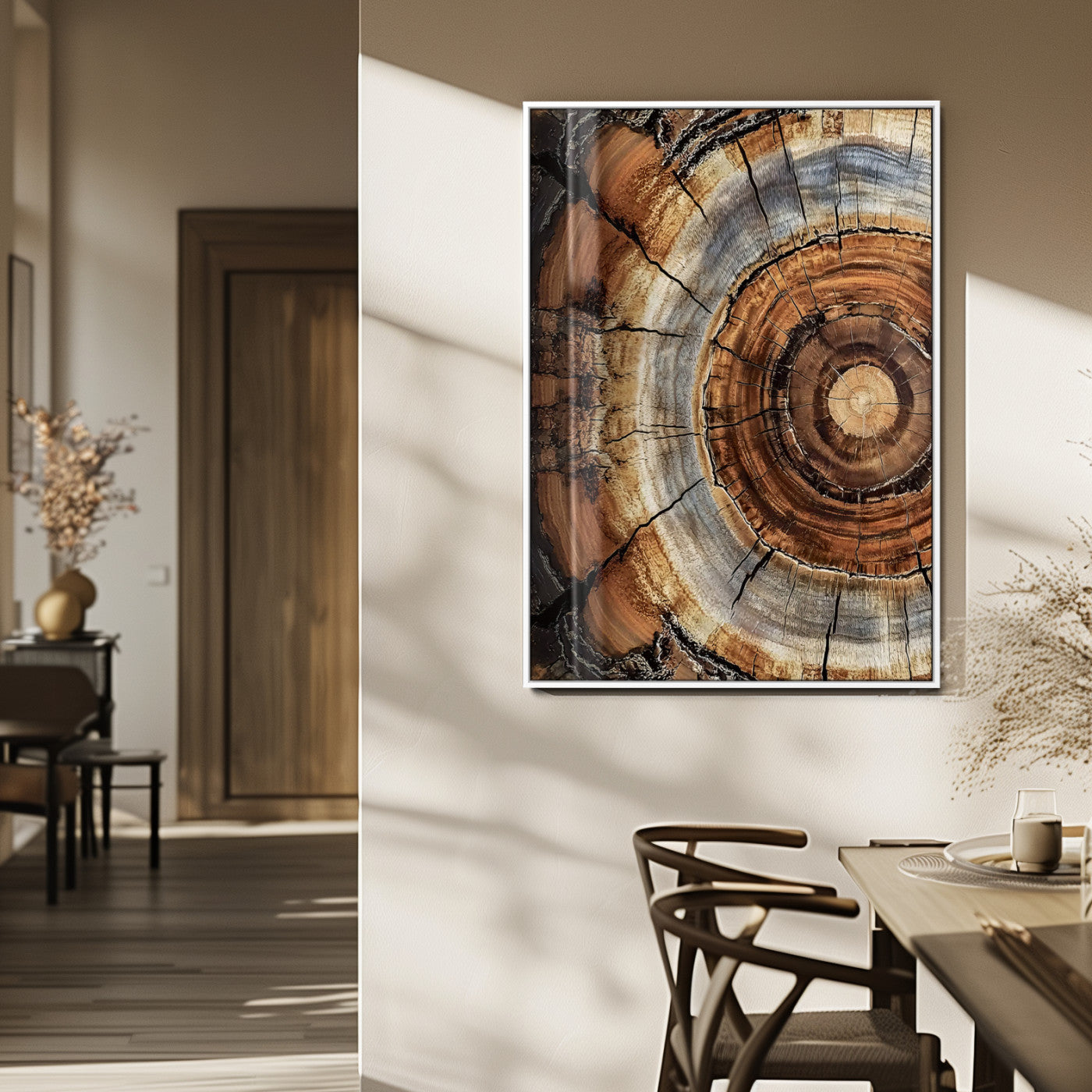 Tree Rings Wall Art Canvas Print – Rustic Wood Texture