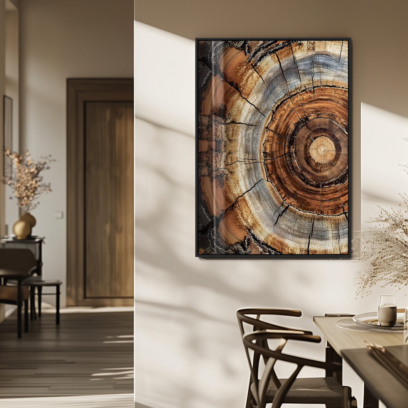 Tree Rings Wall Art Canvas Print – Rustic Wood Texture