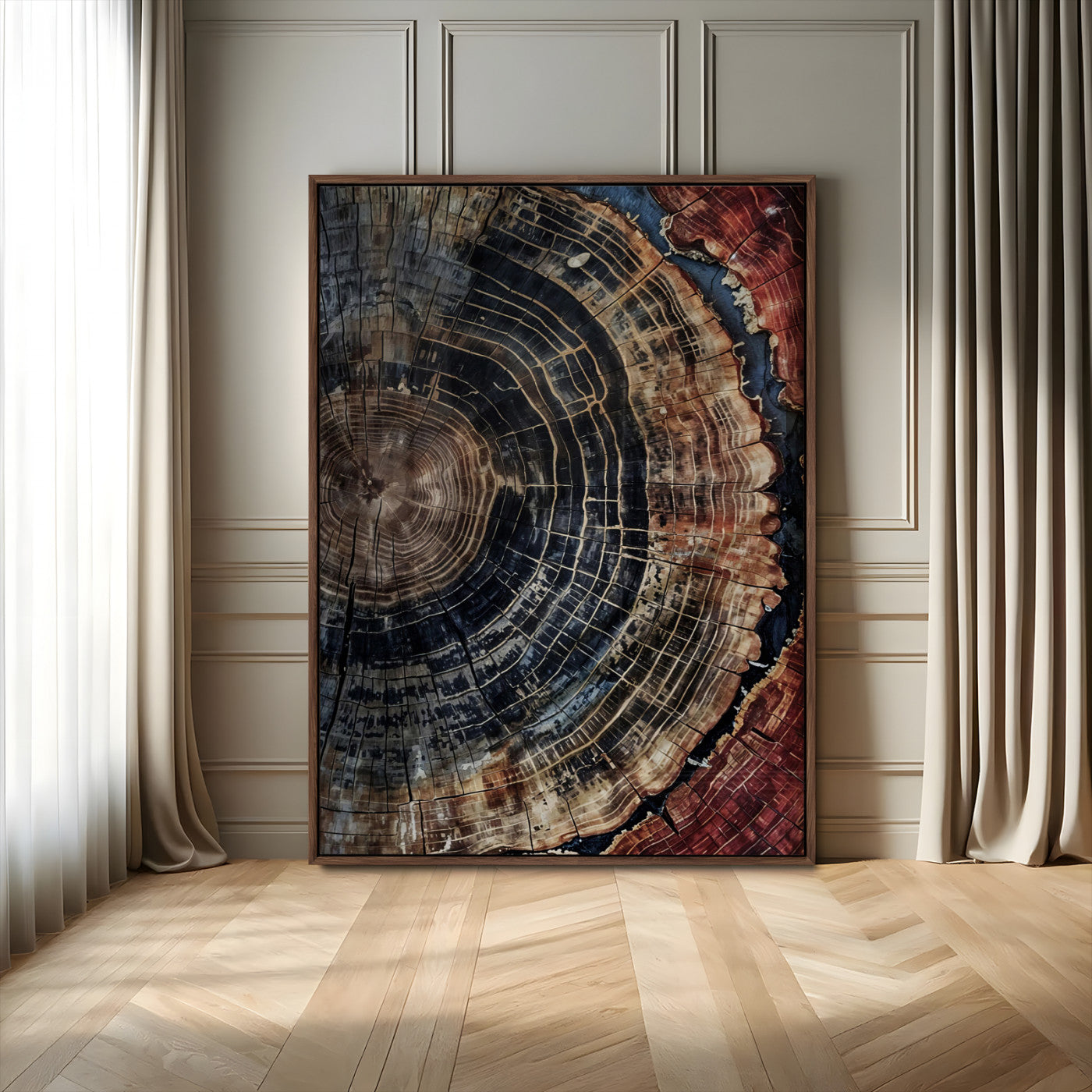 Tree Rings Wall Art Canvas Print – Framed Rustic Wood Scene