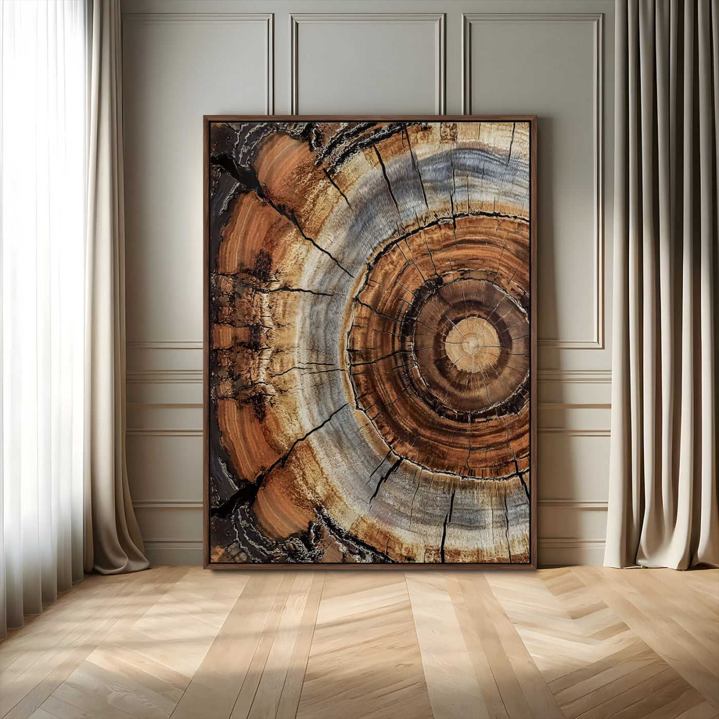 Tree Rings Wall Art Canvas Print – Rustic Wood Texture
