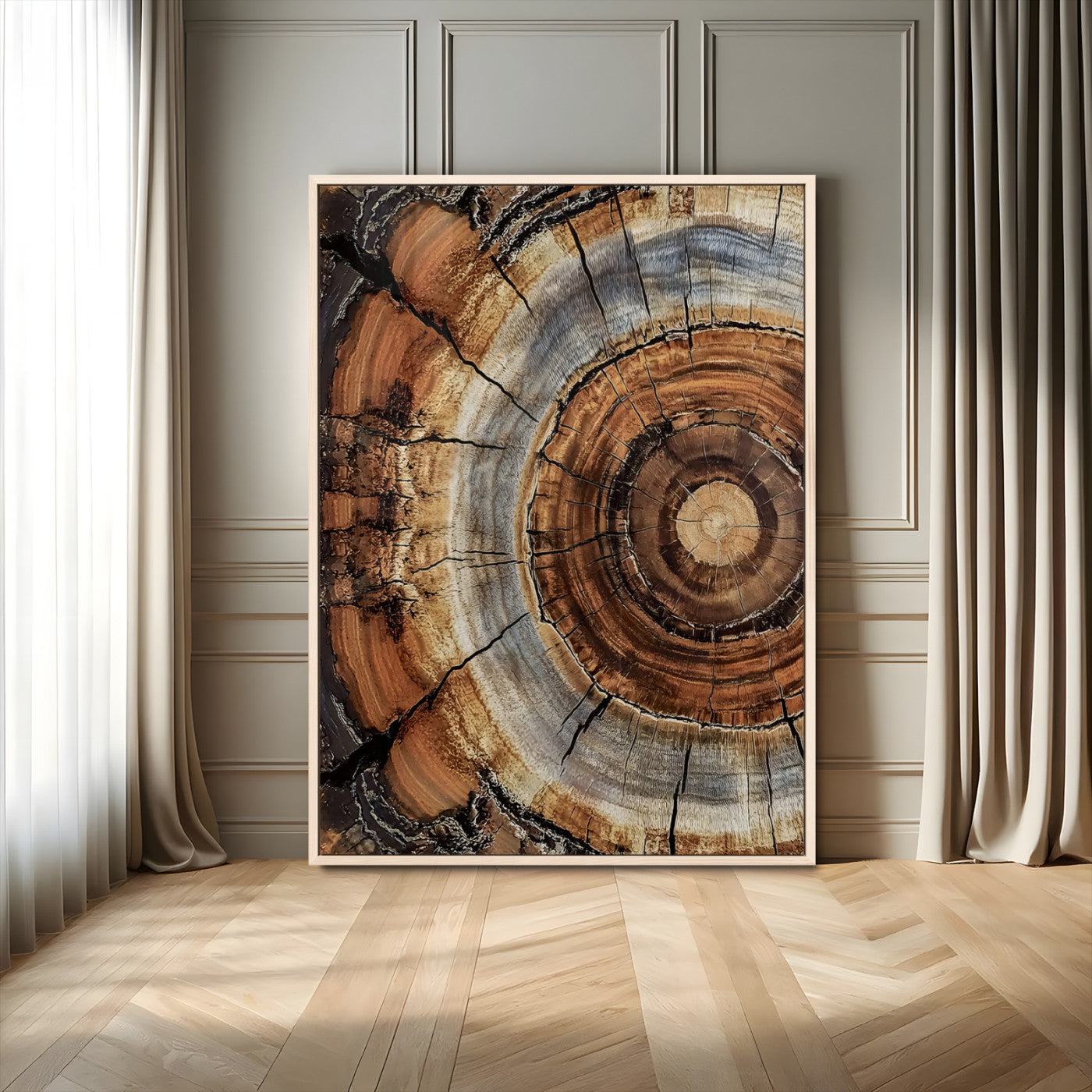 Tree Rings Wall Art Canvas Print – Rustic Wood Texture