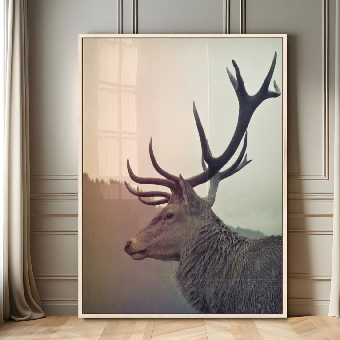 Deer Canvas Wall Art Print – Framed Woodland Animal Rustic