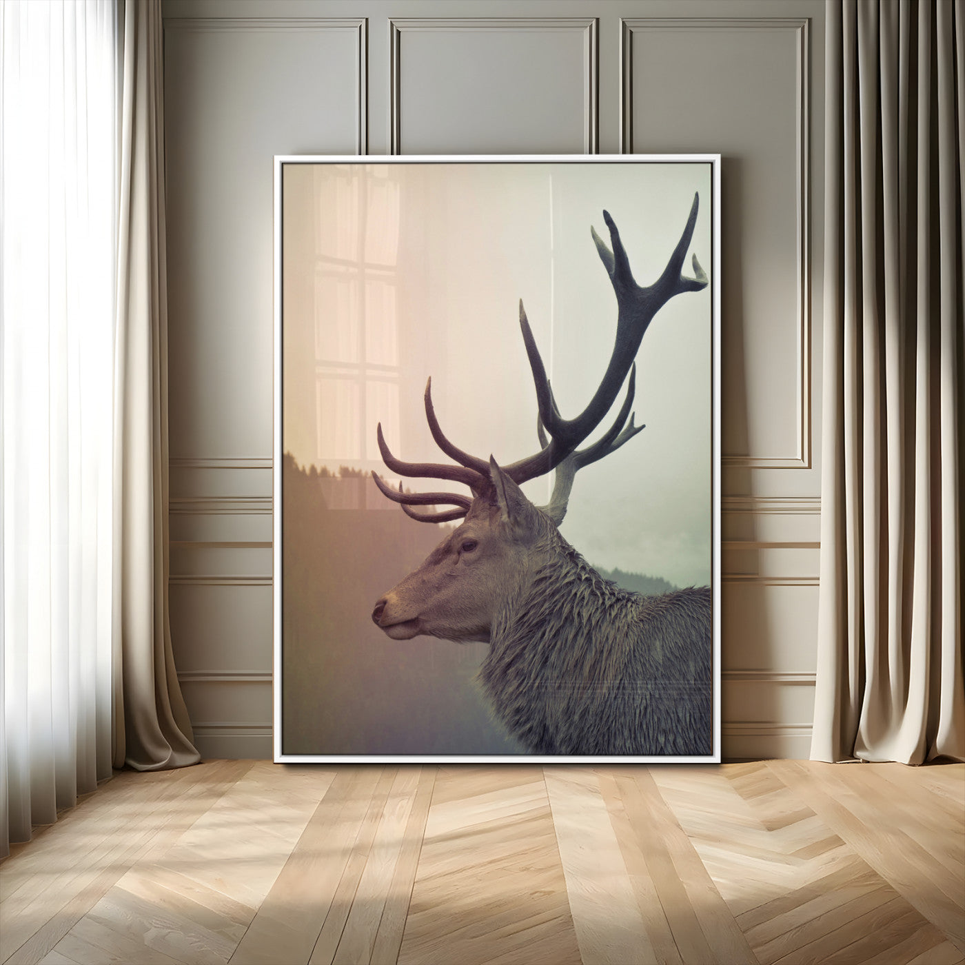 Deer Canvas Wall Art Print – Framed Woodland Animal Rustic