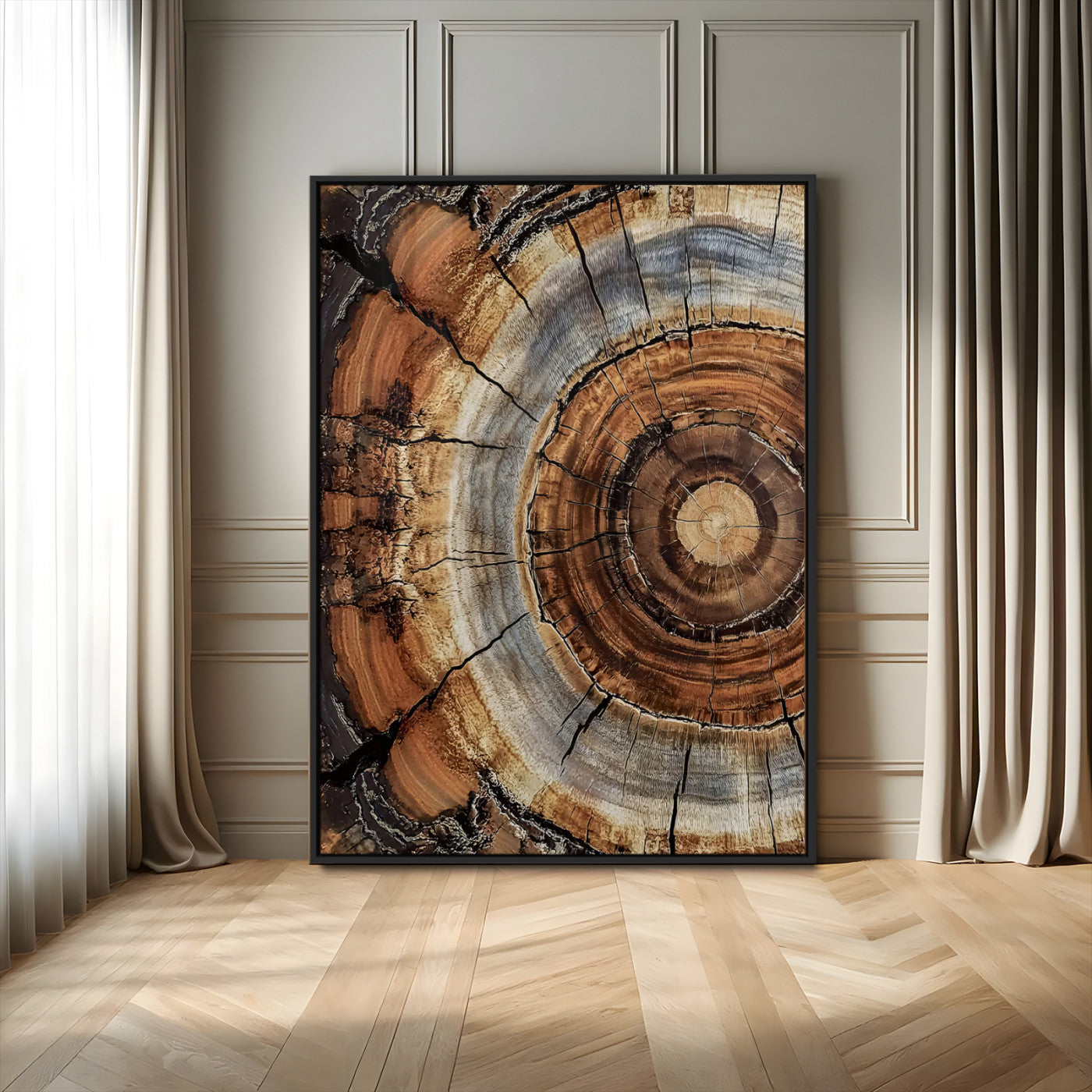 Tree Rings Wall Art Canvas Print – Rustic Wood Texture