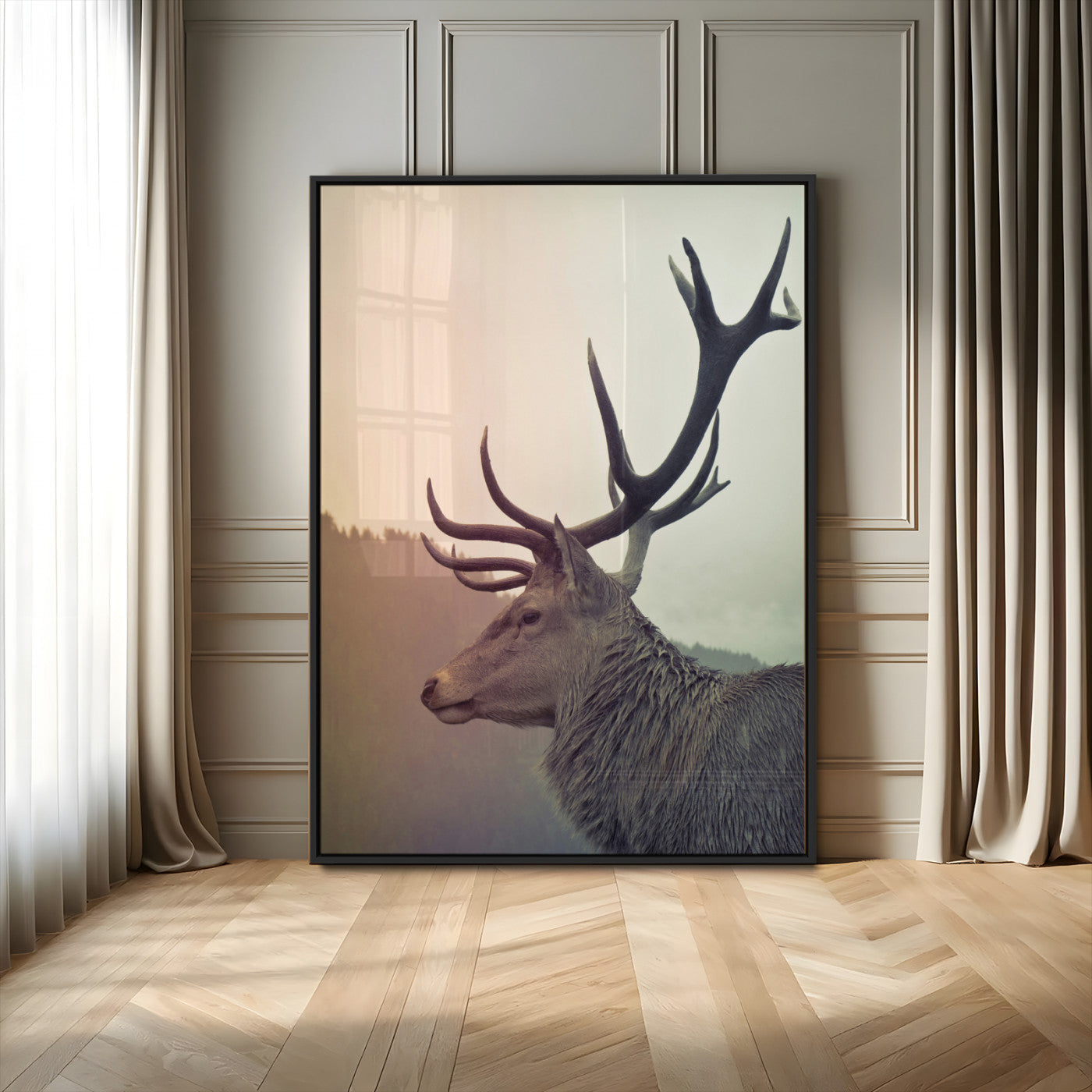 Deer Canvas Wall Art Print – Framed Woodland Animal Rustic