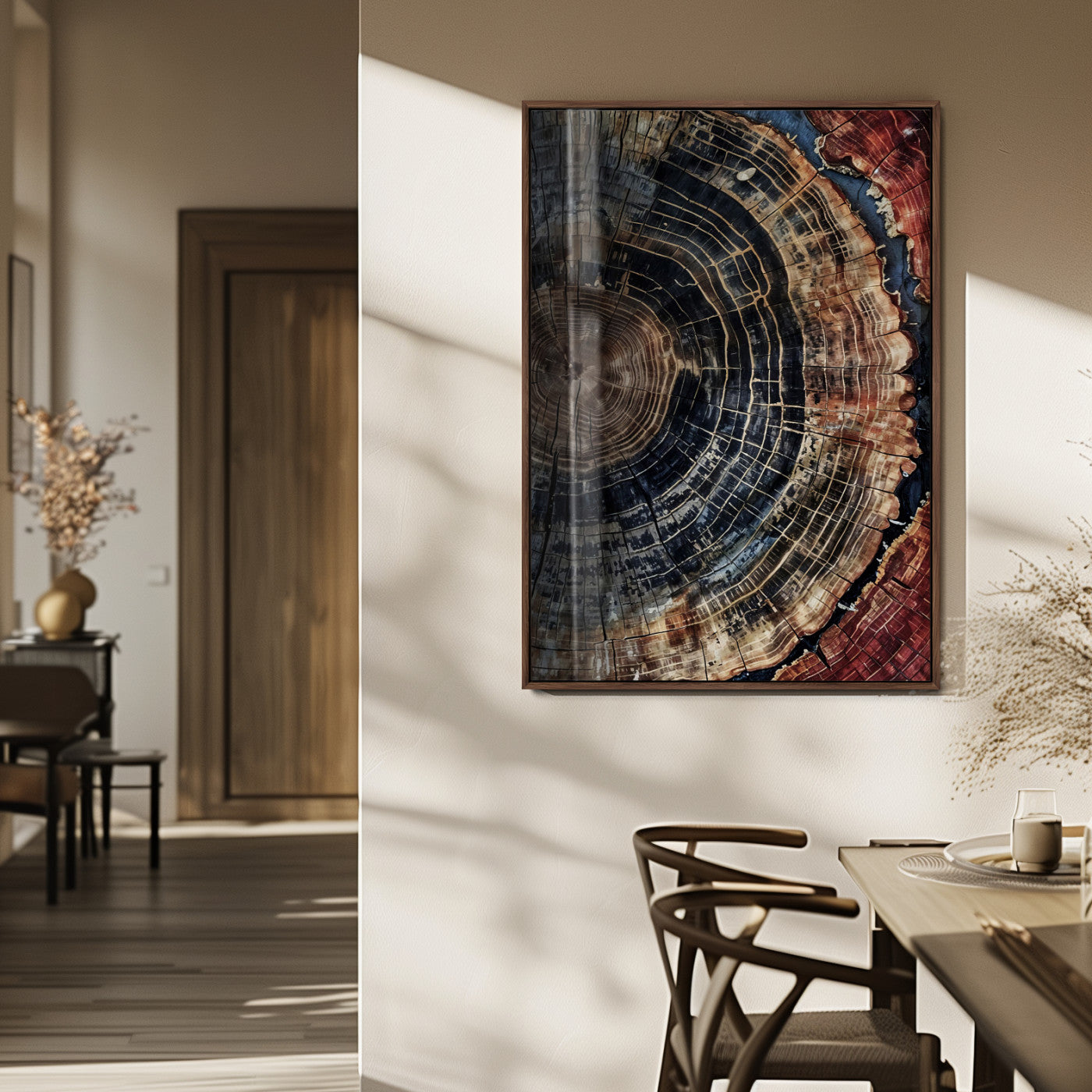 Tree Rings Wall Art Canvas Print – Framed Rustic Wood Scene