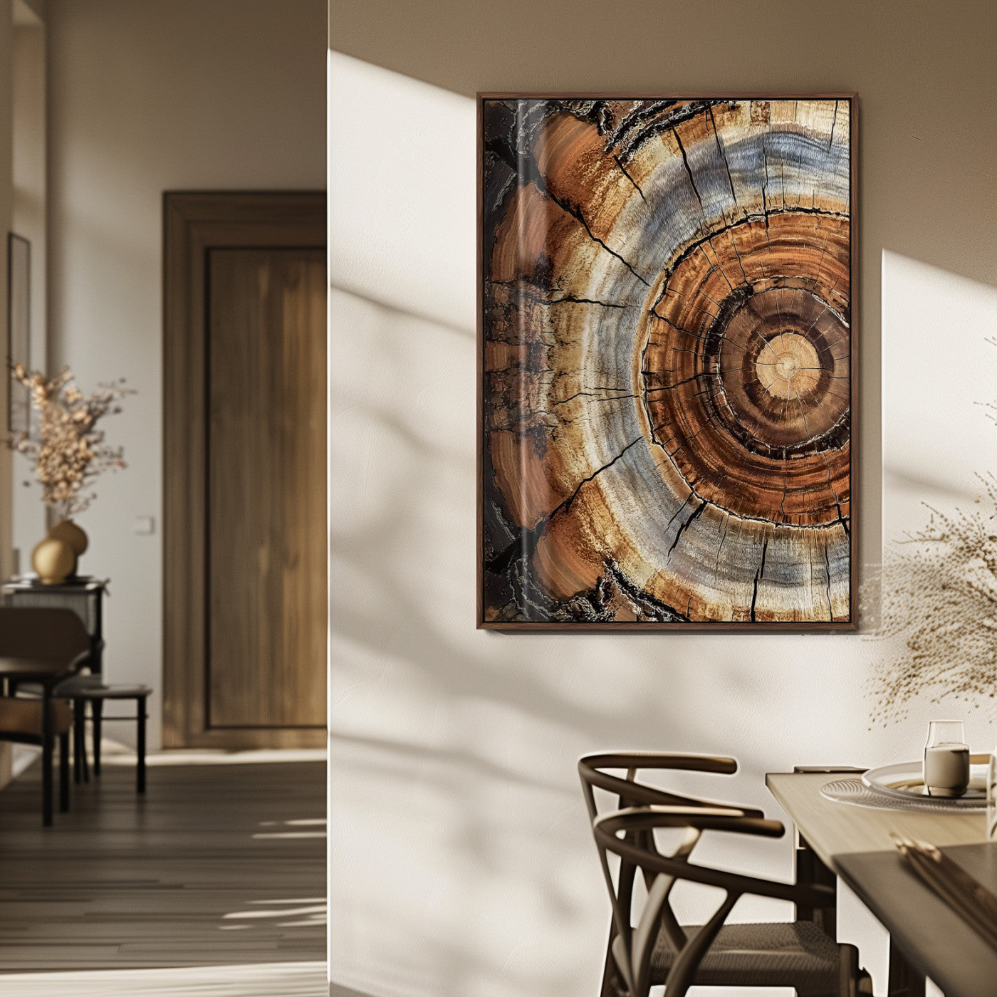Tree Rings Wall Art Canvas Print – Rustic Wood Texture
