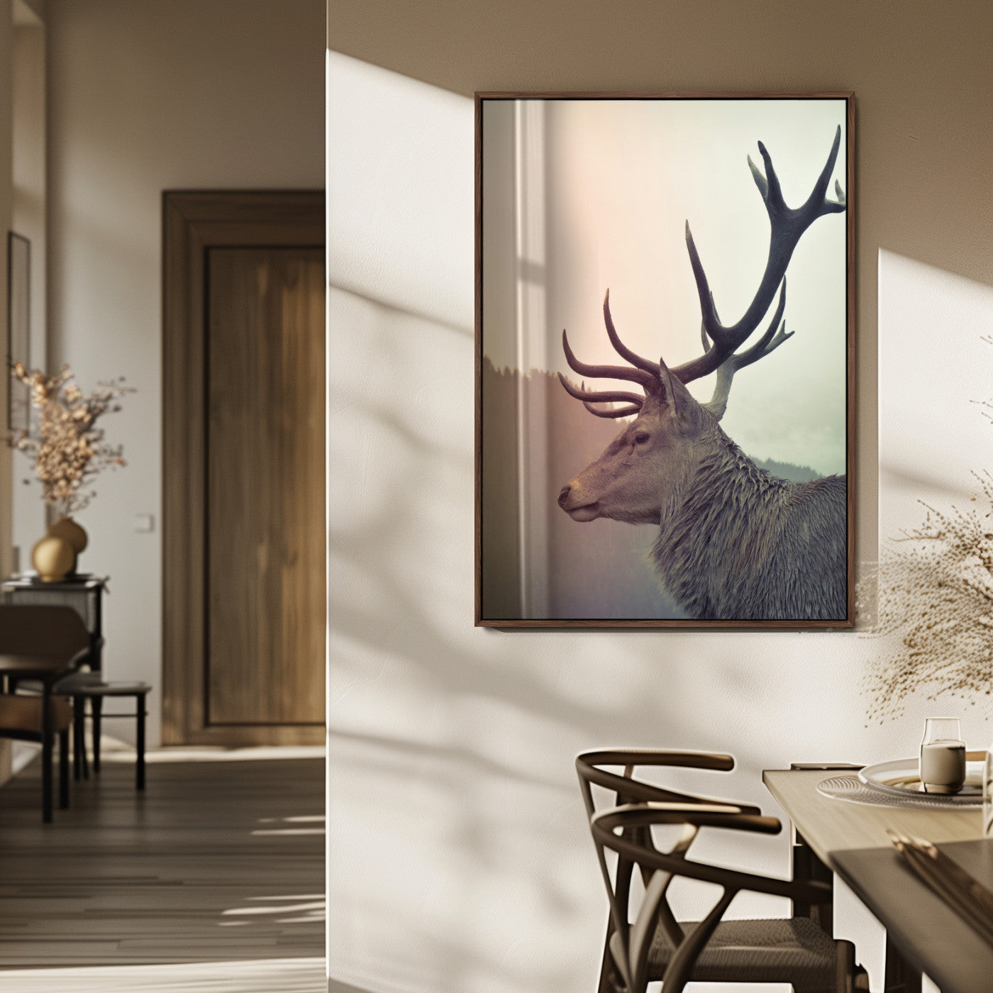 Deer Canvas Wall Art Print – Framed Woodland Animal Rustic
