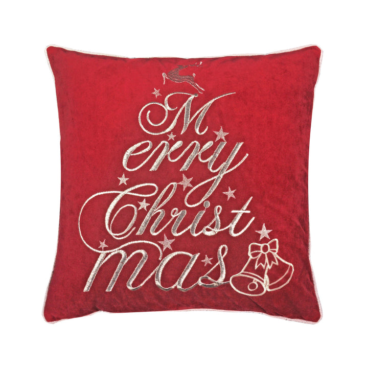 Red Velvet Christmas Throw Pillow with Merry Christmas Embroidery, festive Christmas home decor accent at Cedar & Spice Gifts