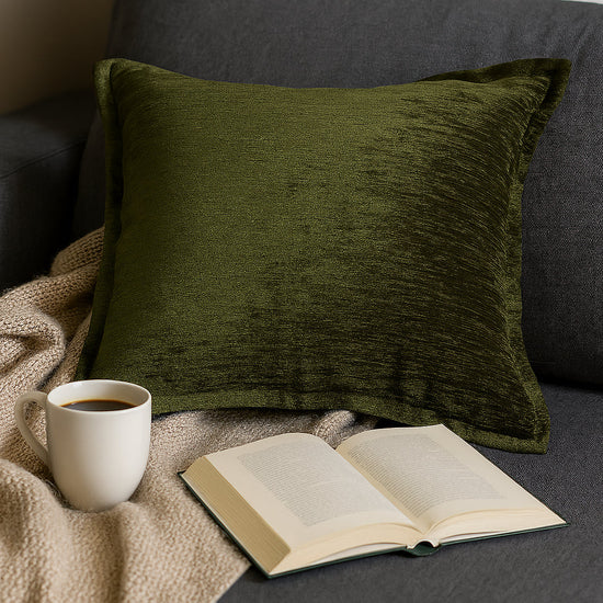 Velvet Throw Pillow – Deep Forest Green with Luxe Shine & Rich Texture, luxury velvet accent for sofa or bed at Cedar & Spice Gifts