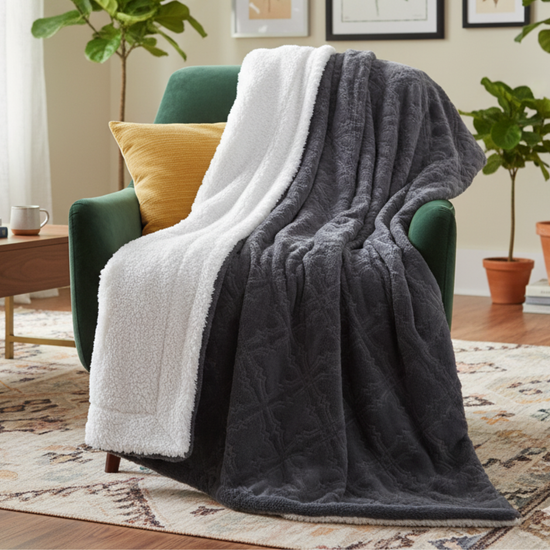 Tache Faux Fur Steel Navy Blue Diamond Trellis Pattern Throw Blanket (3390)
