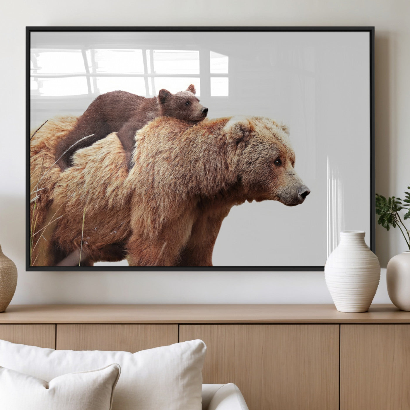 Mother and Baby Bear Canvas Wall Art - Adorable Wildlife