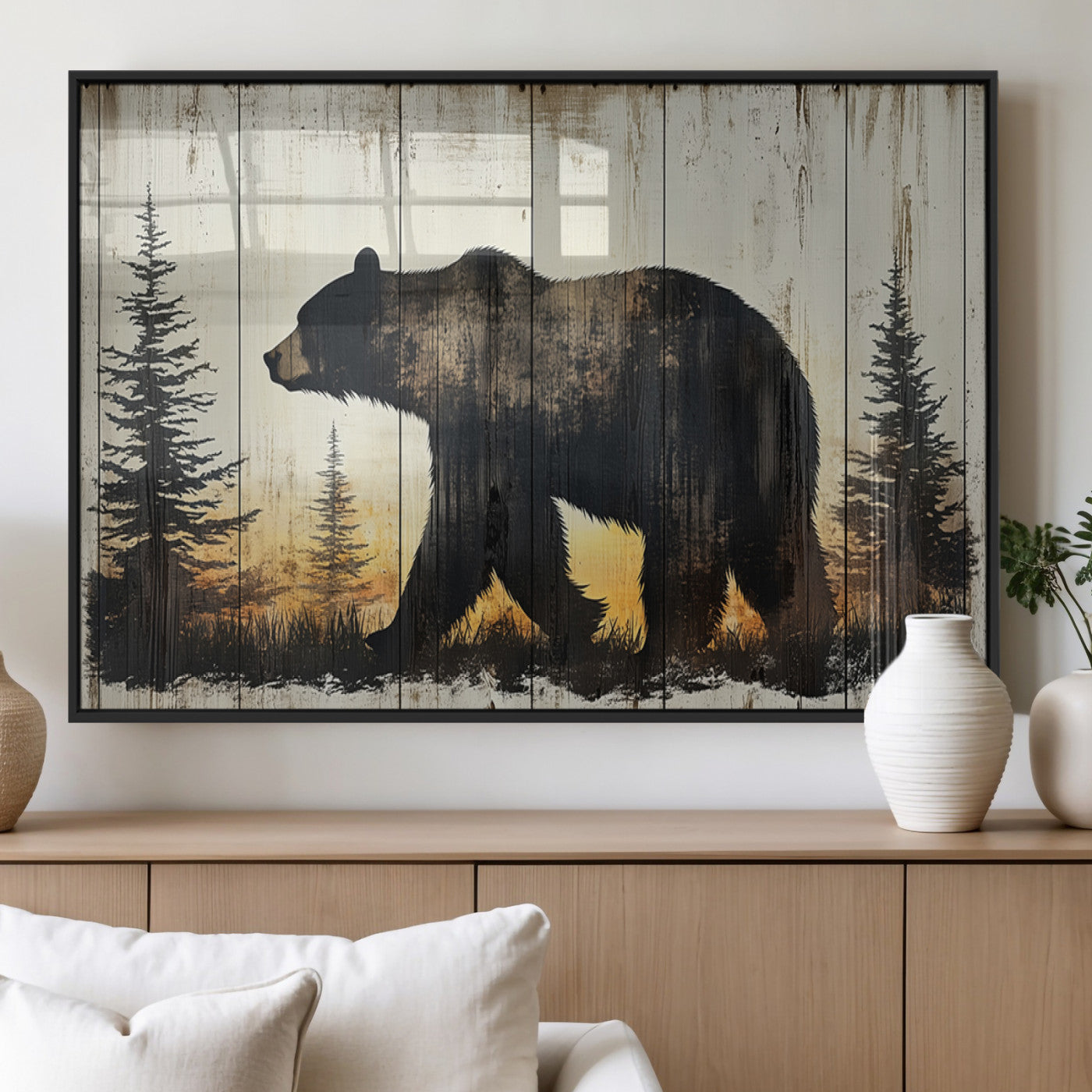 Vintage Bear Wall Art Canvas Print for Farmhouse - Mountain