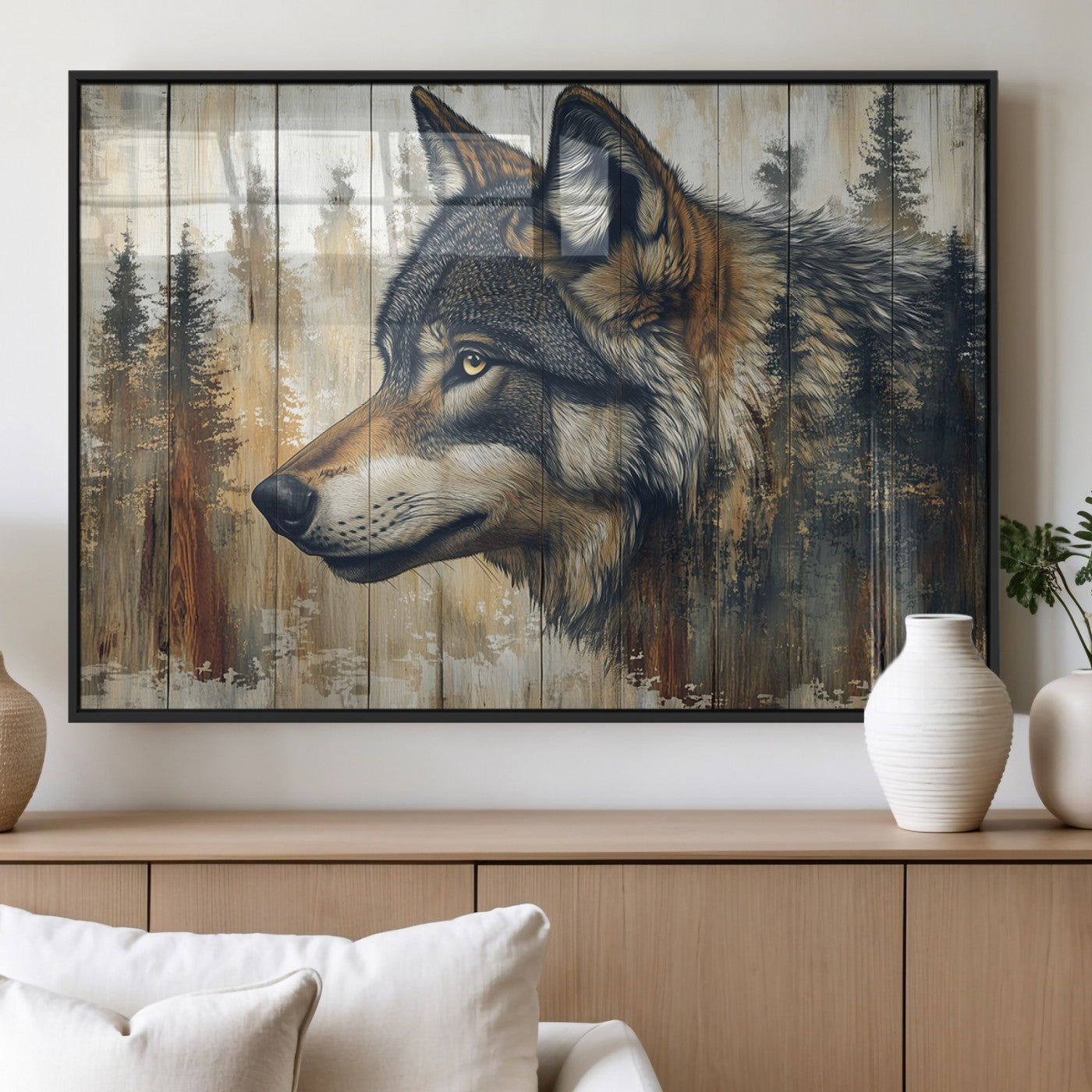 Rustic Wolf Wall Art Canvas Print – Vintage Woodland