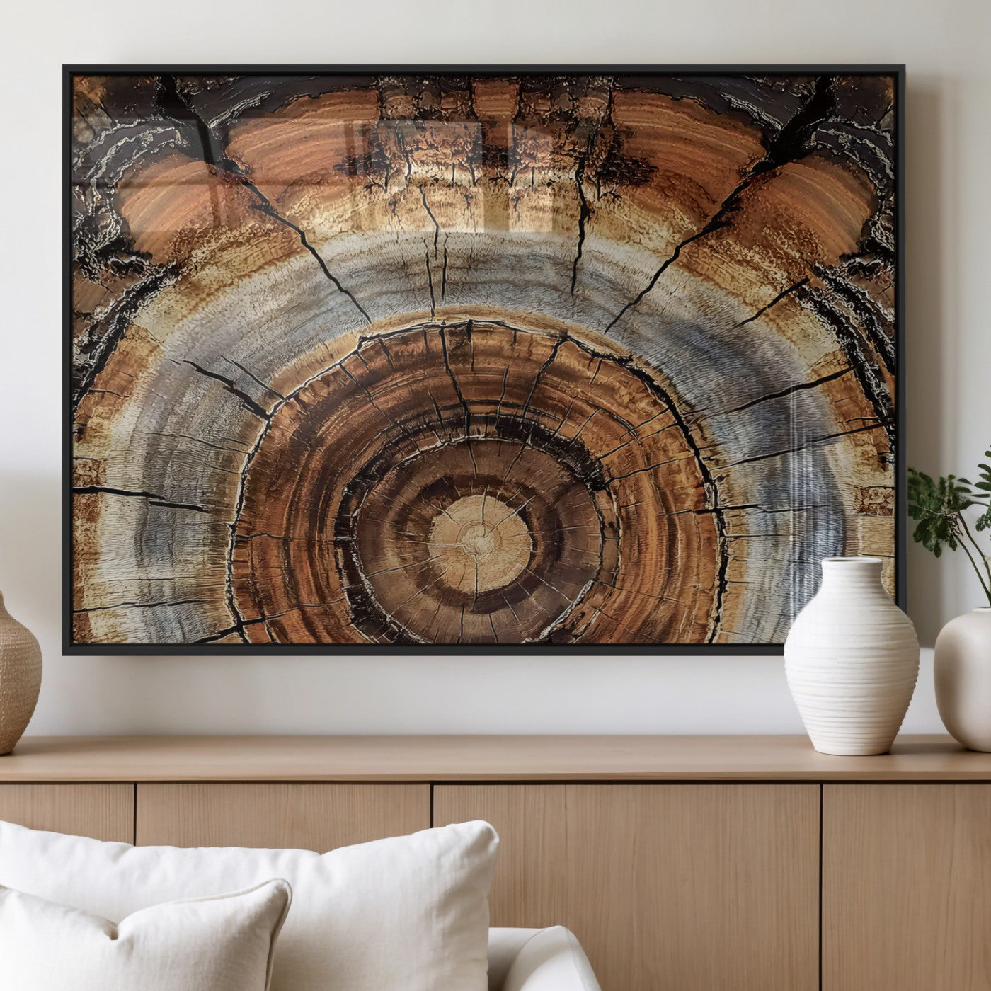 Tree Rings Wall Art Canvas Print – Rustic Wood Texture