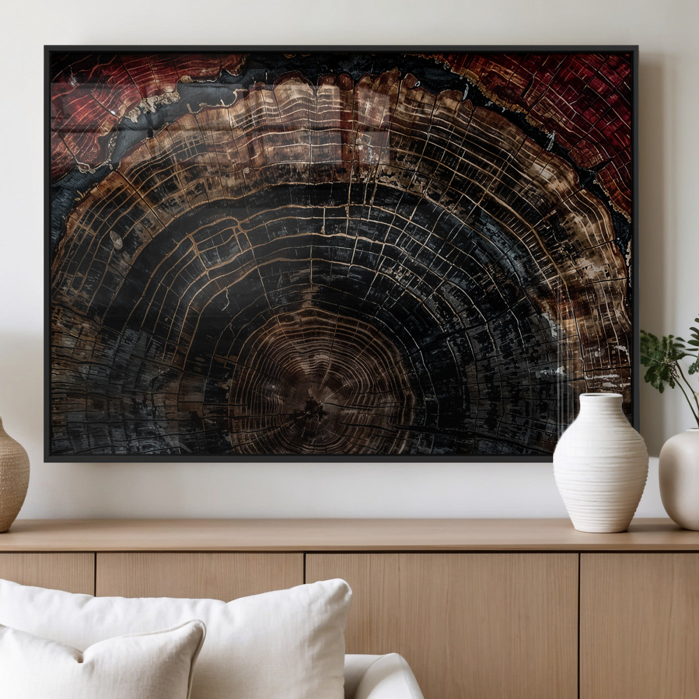Dark Wood Ring Wall Art Canvas Print – Framed Abstract Tree
