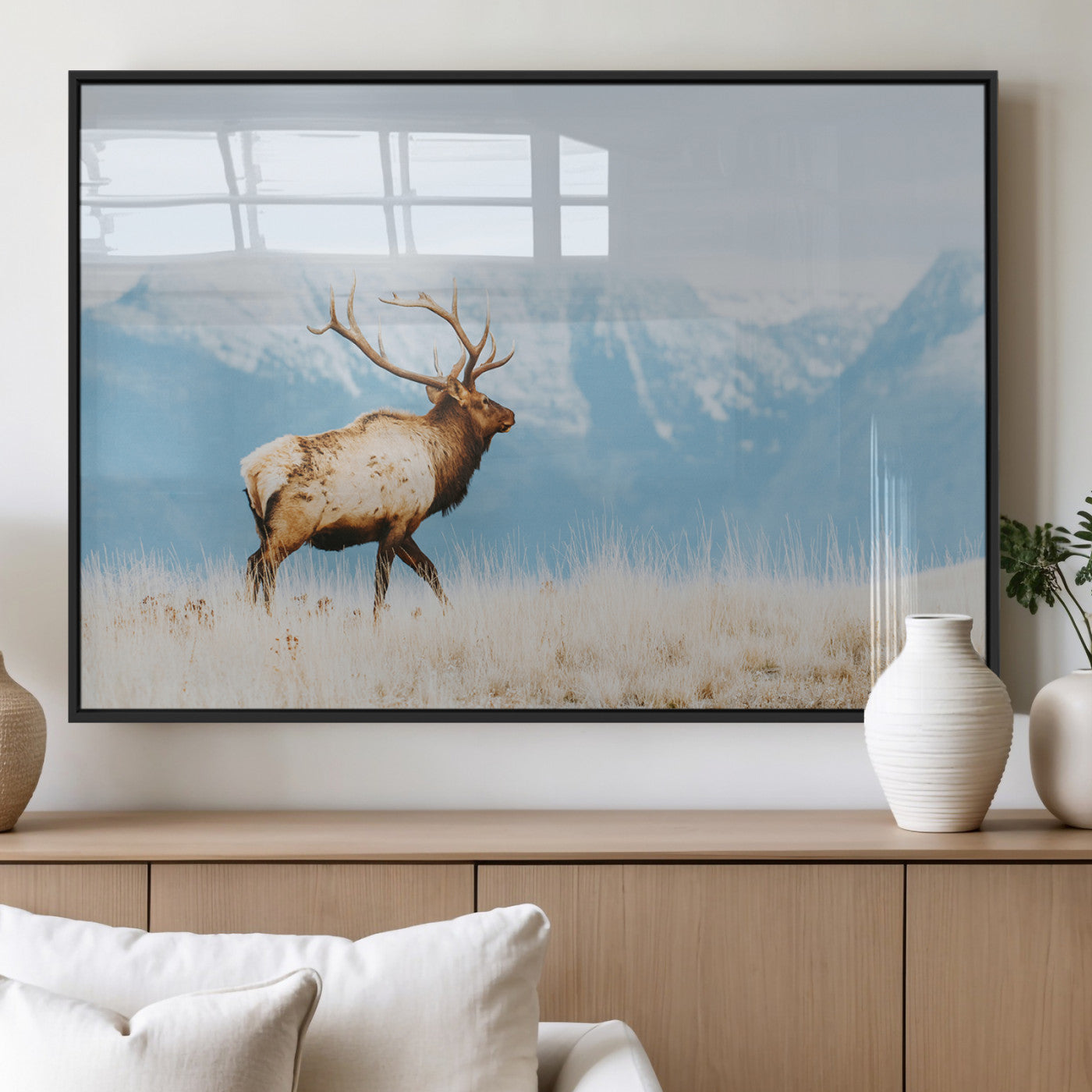 Mountain Elk Wall Art Canvas Print – Framed Rustic Wildlife