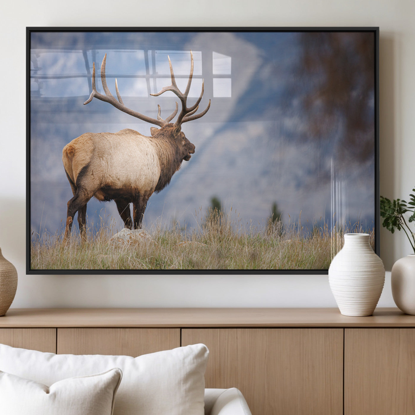 Mountain Elk Wall Art Canvas Print – Framed Rustic Wildlife