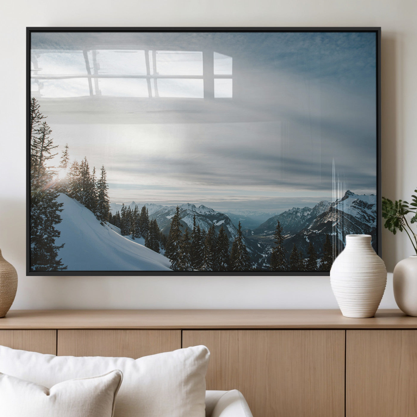 Snowy Mountains Wall Art Canvas Print – Framed Alpine
