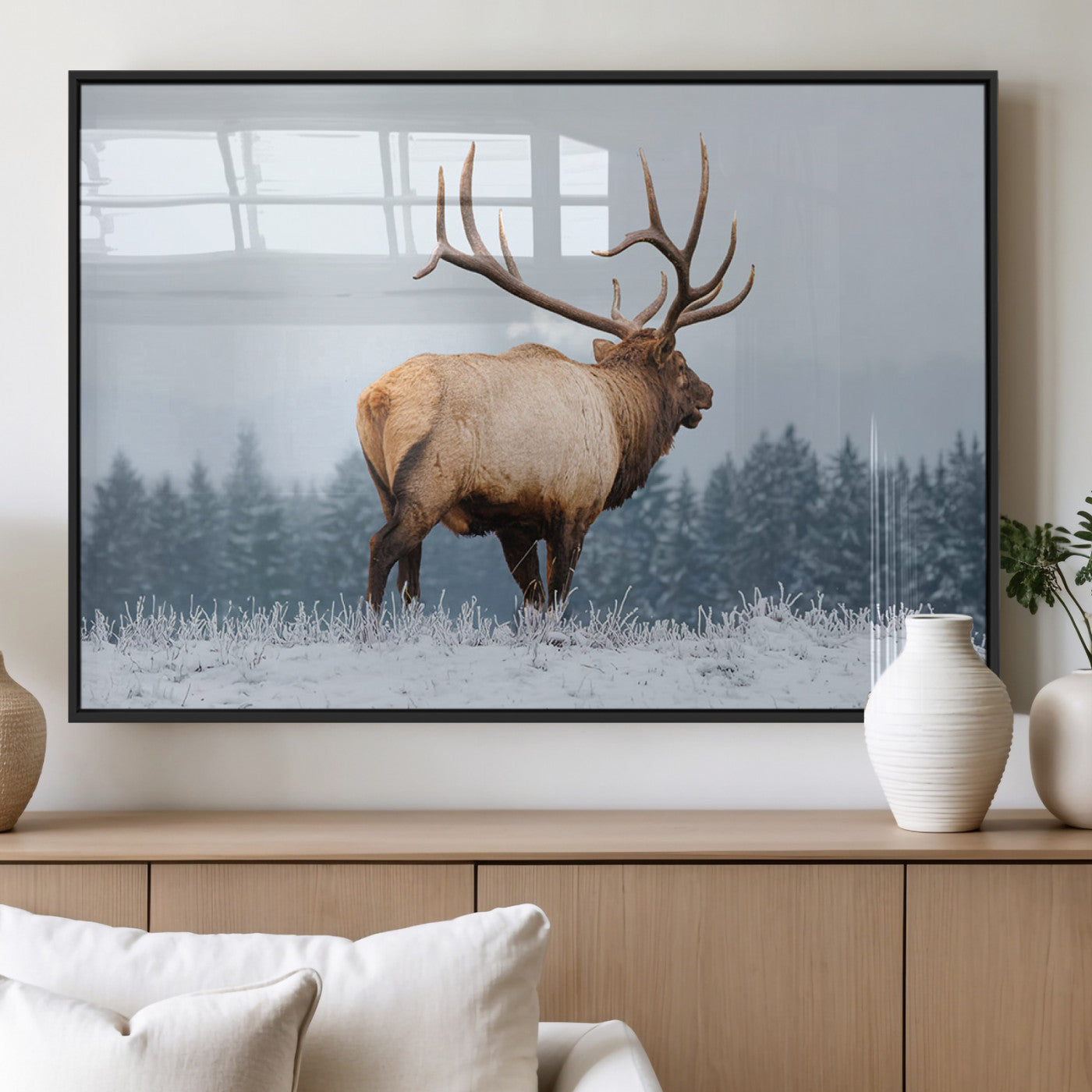 Majestic Elk Snowy Forest Wall Art Canvas Print – Winter