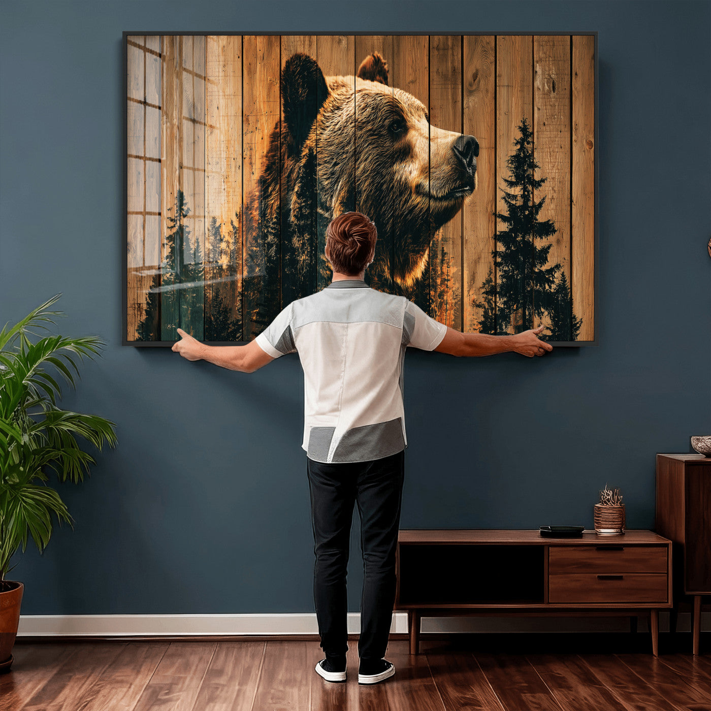 Rustic Bear Wall Art Canvas Print – Woodland Wildlife