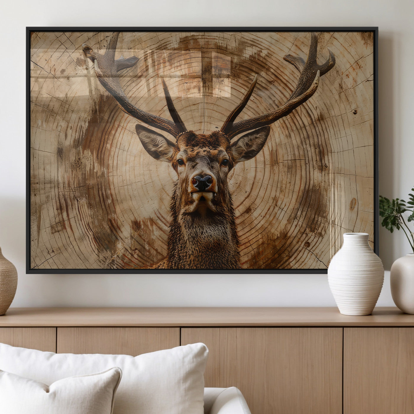 Wood Abstract Deer Wall Art | Rustic Wildlife Canvas Print |