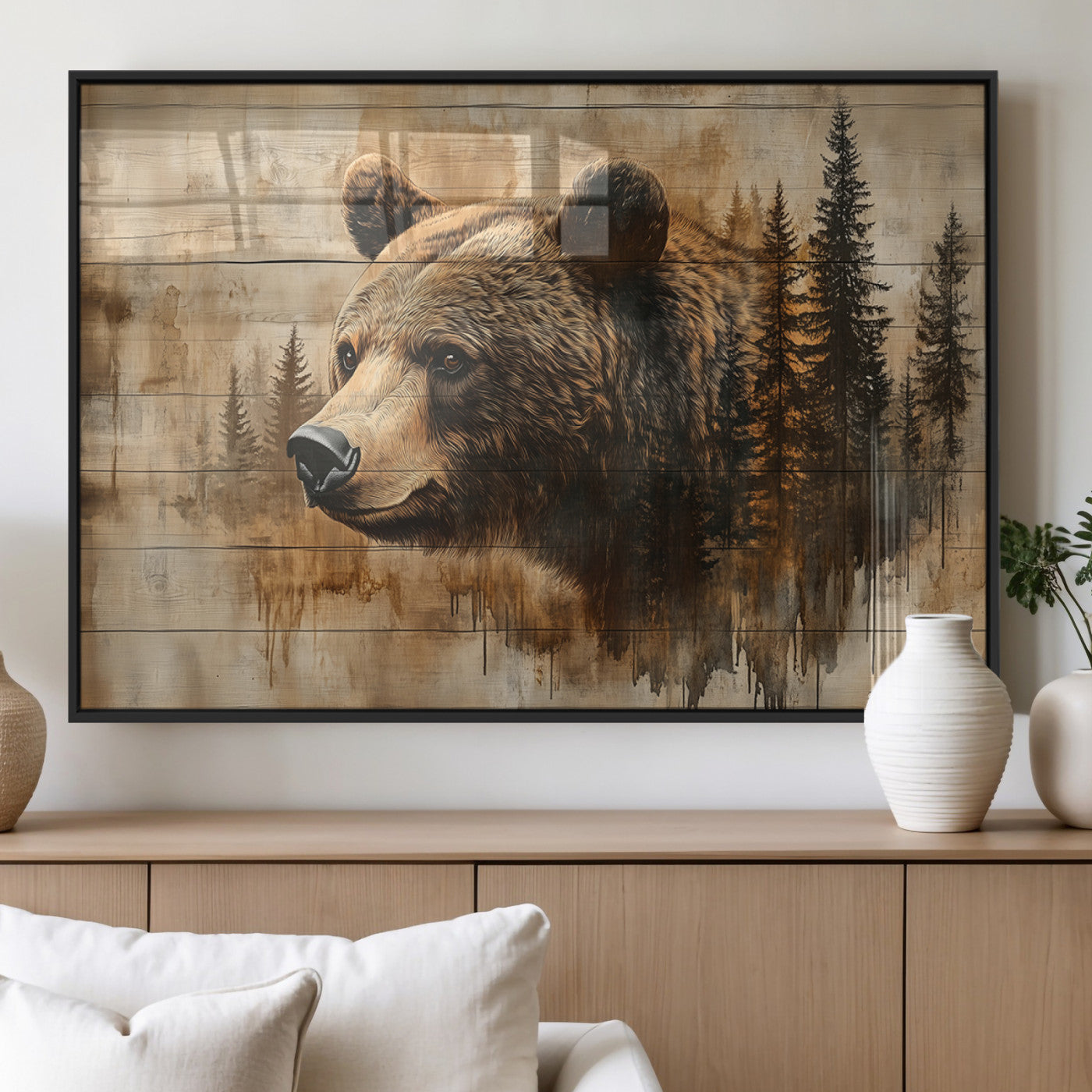 Rustic Grizzly Bear Wall Art, Abstract Grizzly 399 Bear Wall