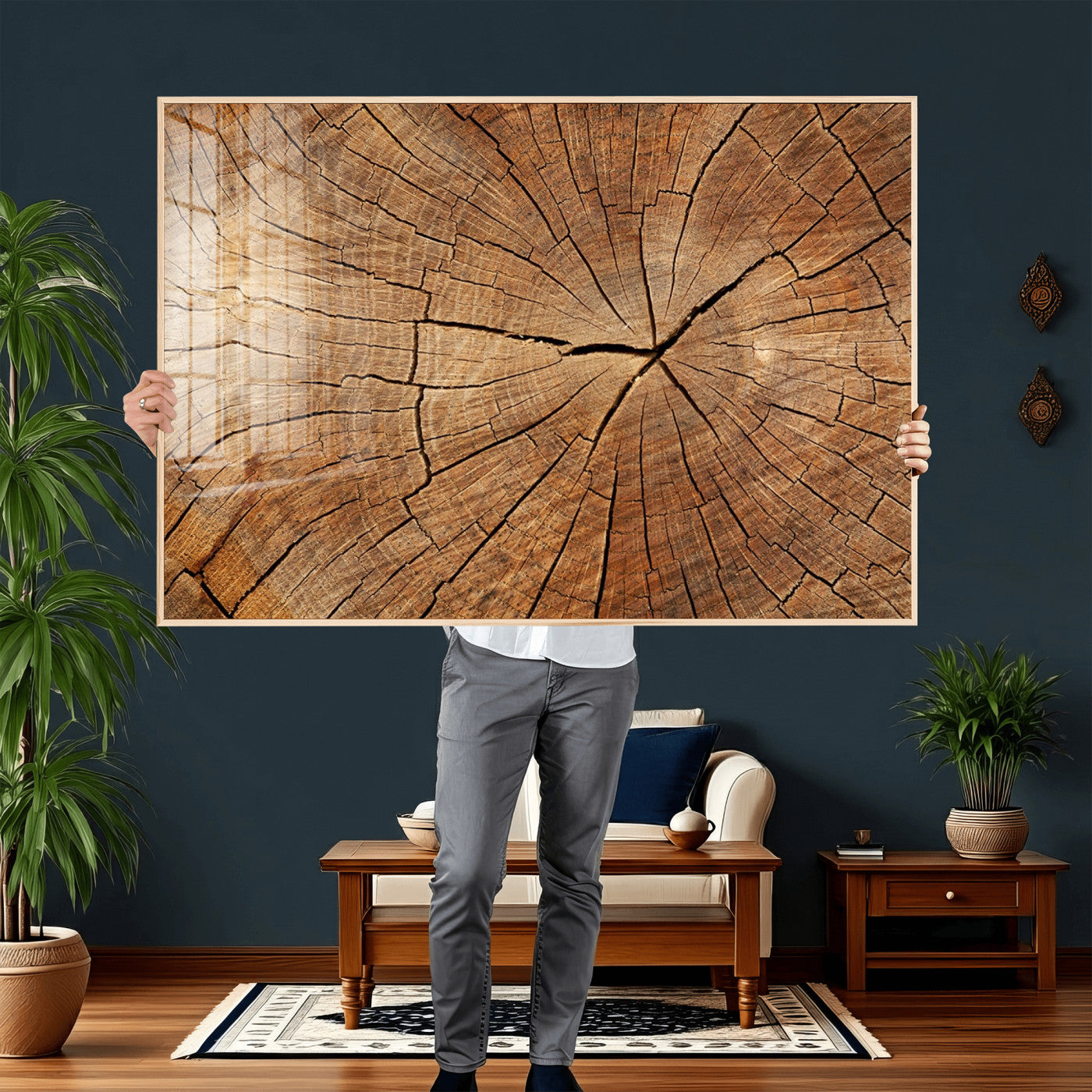Tree Ring Canvas Art, Rustic Wood Grain Wall Art, Tree Slice