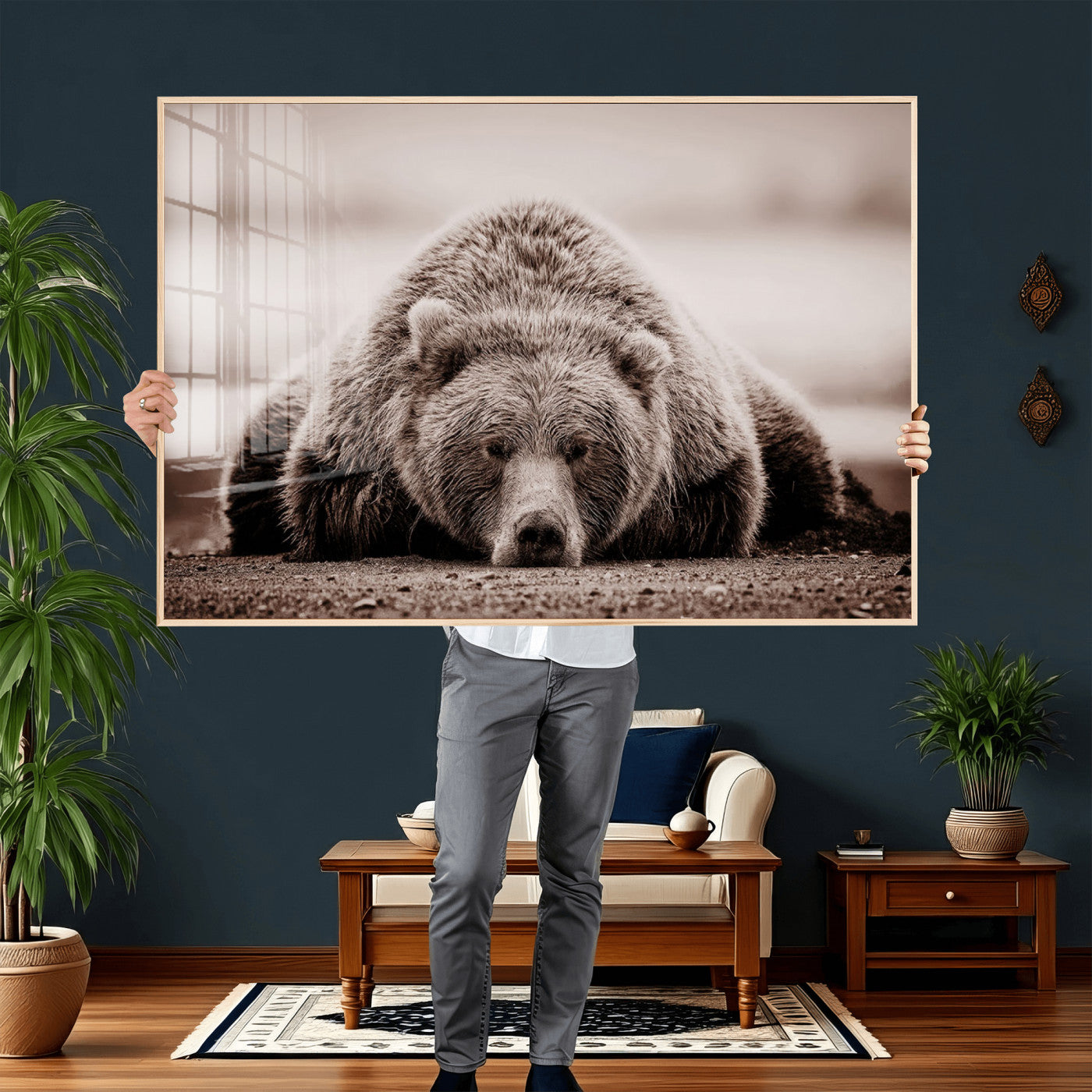 Grizzly Bear Wall Art Print - Bear Canvas Wall Art - Rustic
