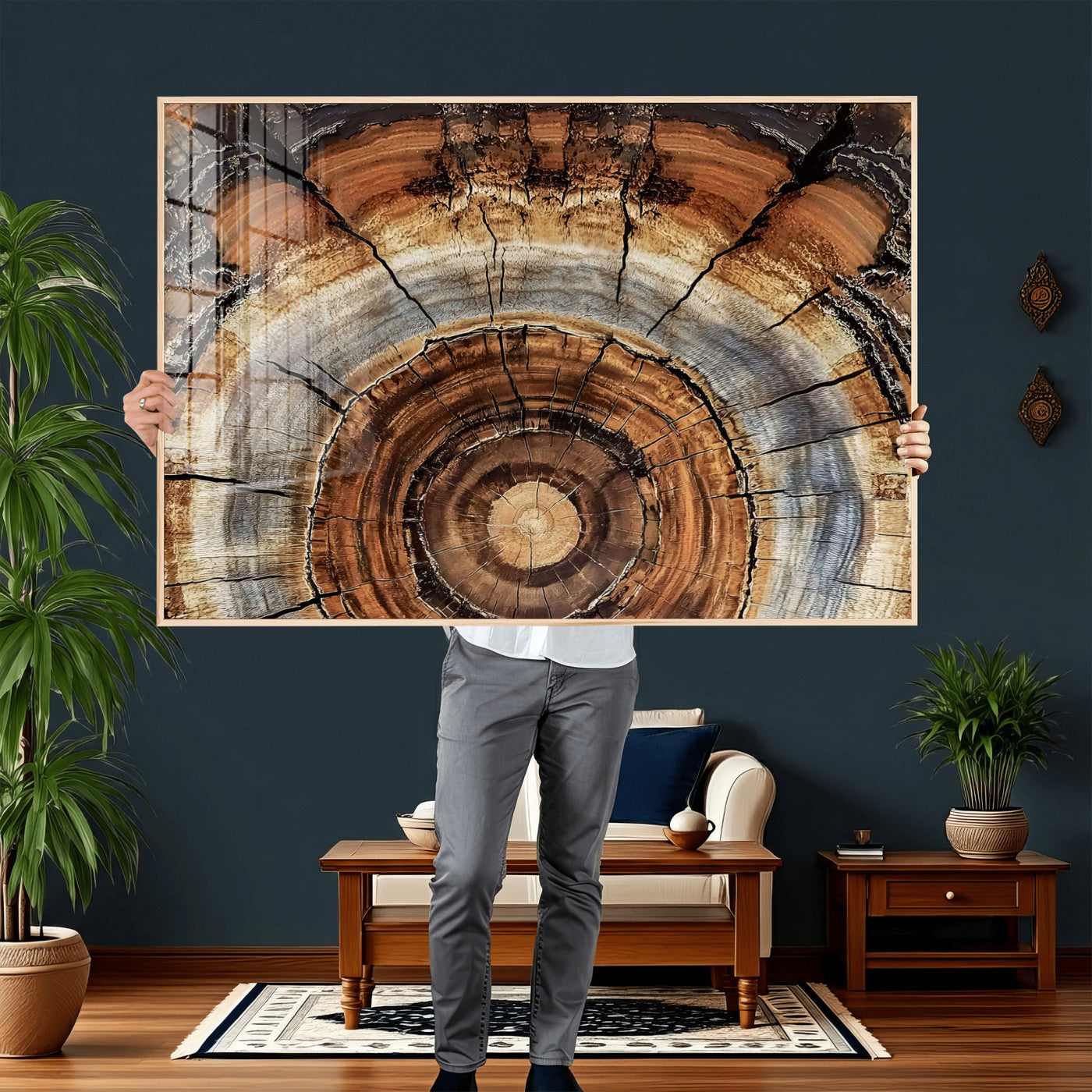 Tree Rings Wall Art Canvas Print – Rustic Wood Texture