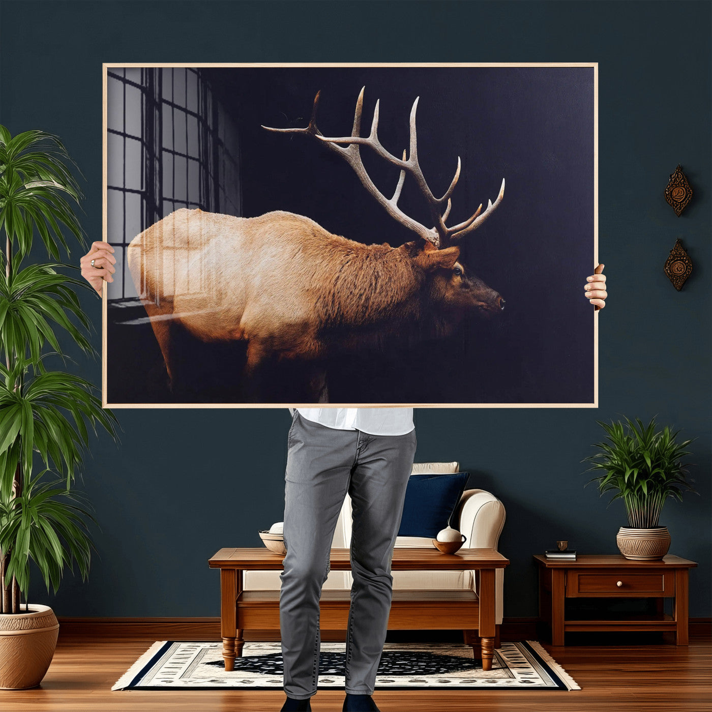 Rustic Elk Wall Art Canvas Print – Framed Moody Wildlife Art