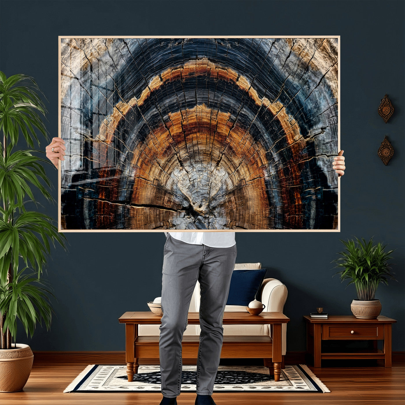 Abstract Wood Grain Canvas Print, Tree Ring Pattern Wall