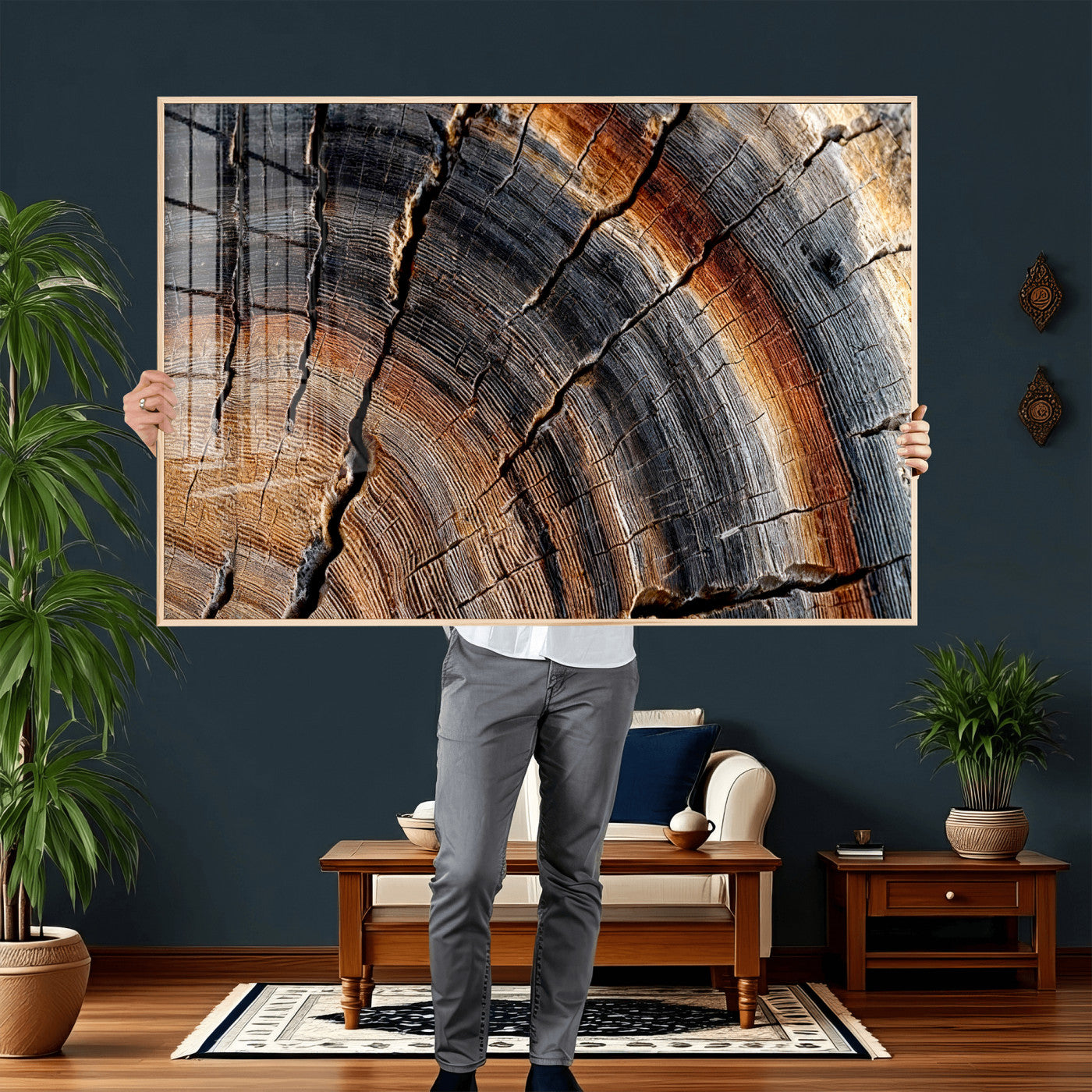 Abstract Tree Ring Wall Art Print – Natural Rustic Wood
