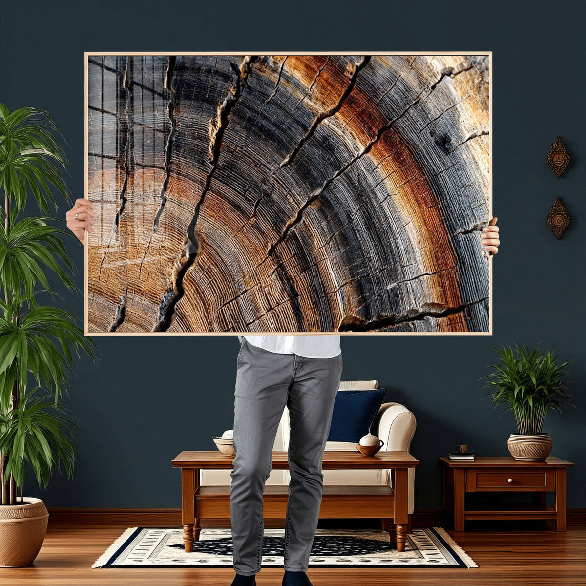 Abstract Tree Ring Wall Art Print – Natural Rustic Wood
