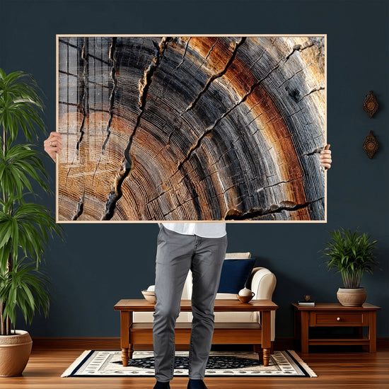 Abstract Tree Ring Wall Art Print – Natural Rustic Wood