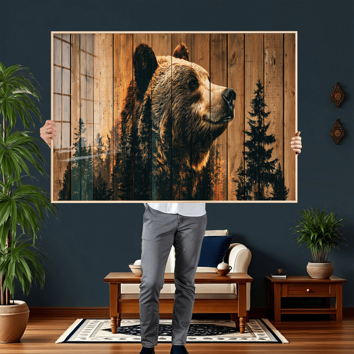 Rustic Bear Wall Art Canvas Print – Woodland Wildlife