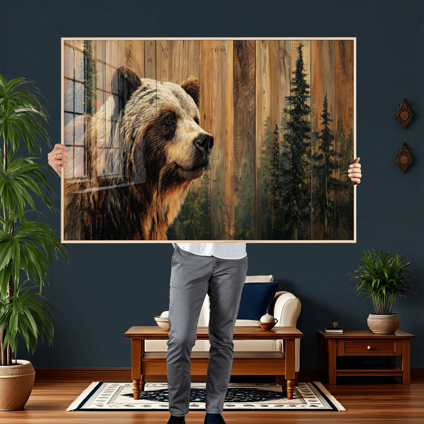 Grizzly Bear Wall Art Canvas Print, Rustic Wildlife Bear