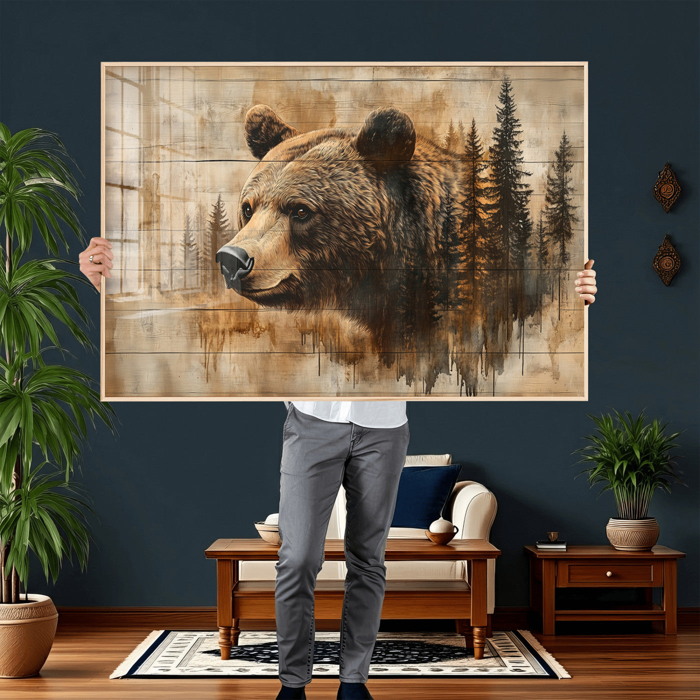 Rustic Grizzly Bear Wall Art, Abstract Grizzly 399 Bear Wall