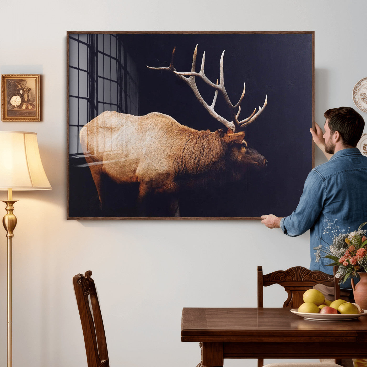 Rustic Elk Wall Art Canvas Print – Framed Moody Wildlife Art