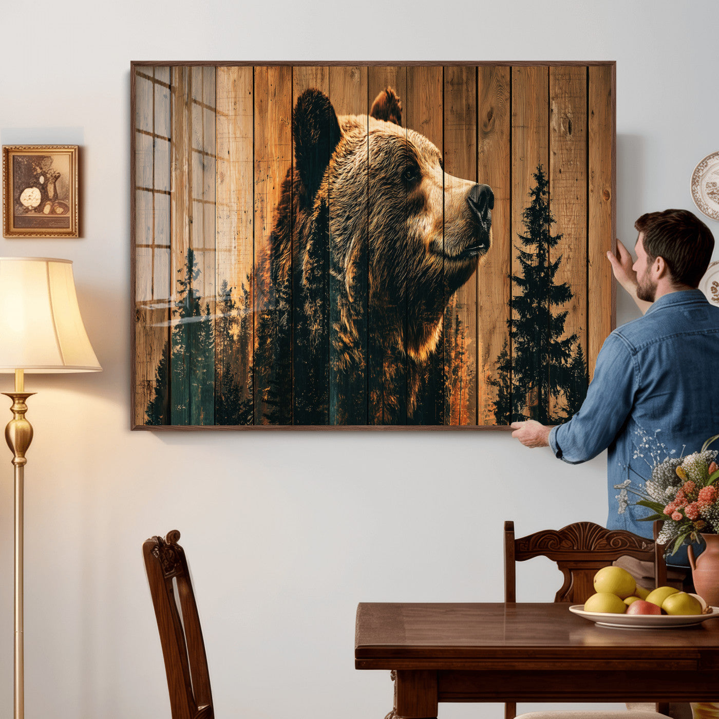 Rustic Bear Wall Art Canvas Print – Woodland Wildlife