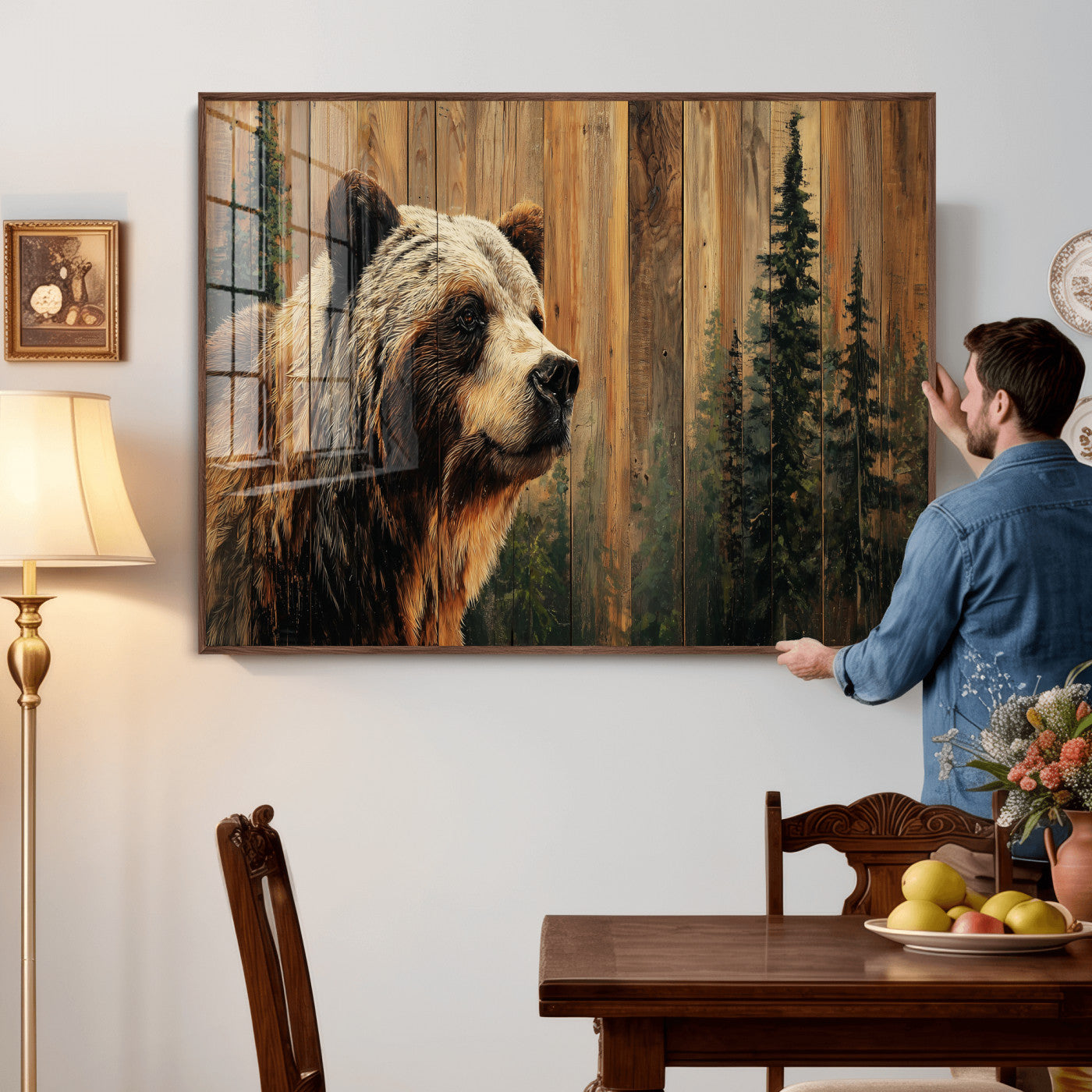 Grizzly Bear Wall Art Canvas Print, Rustic Wildlife Bear