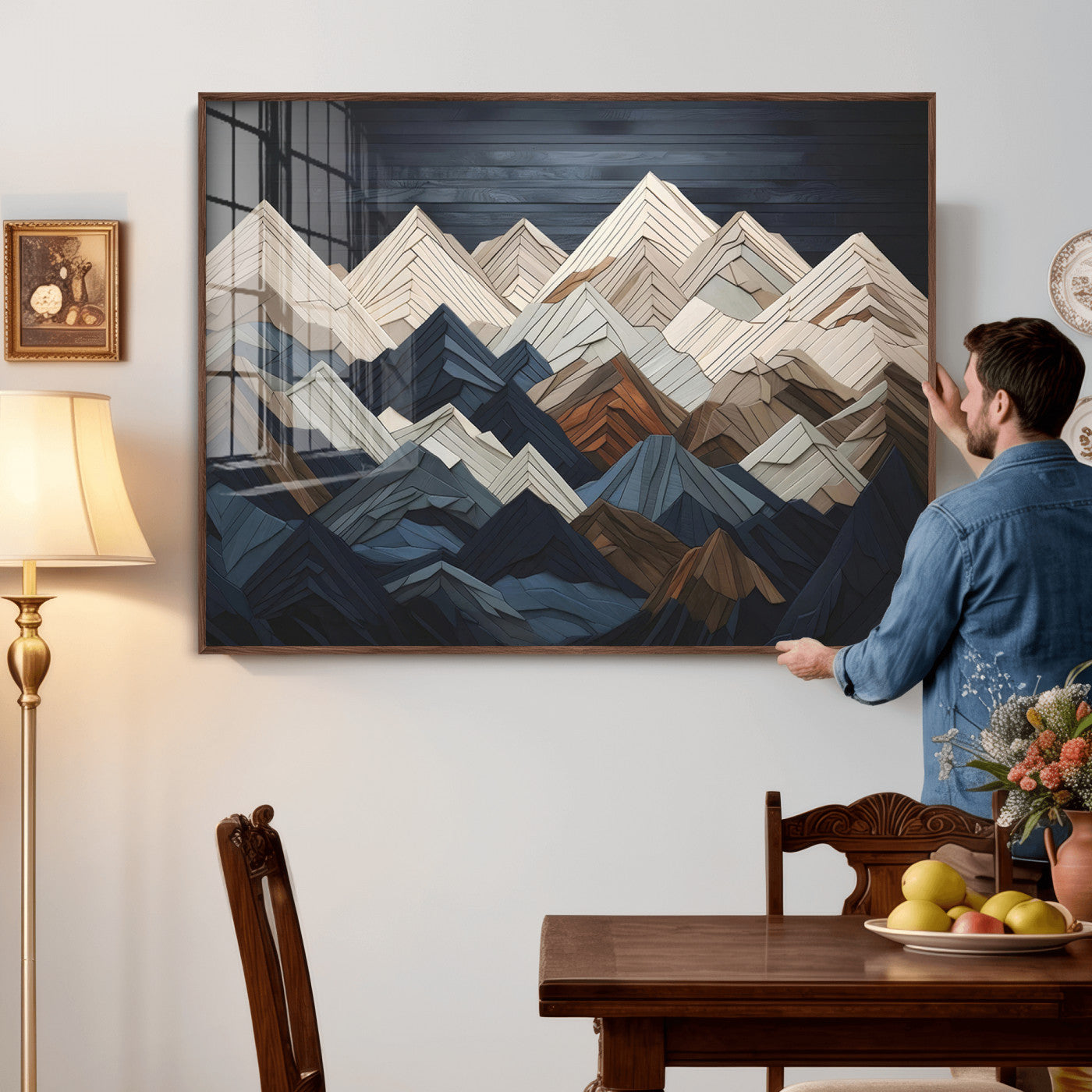 Wood Mountain Wall Art | Mountain Canvas Print Wood Decor |