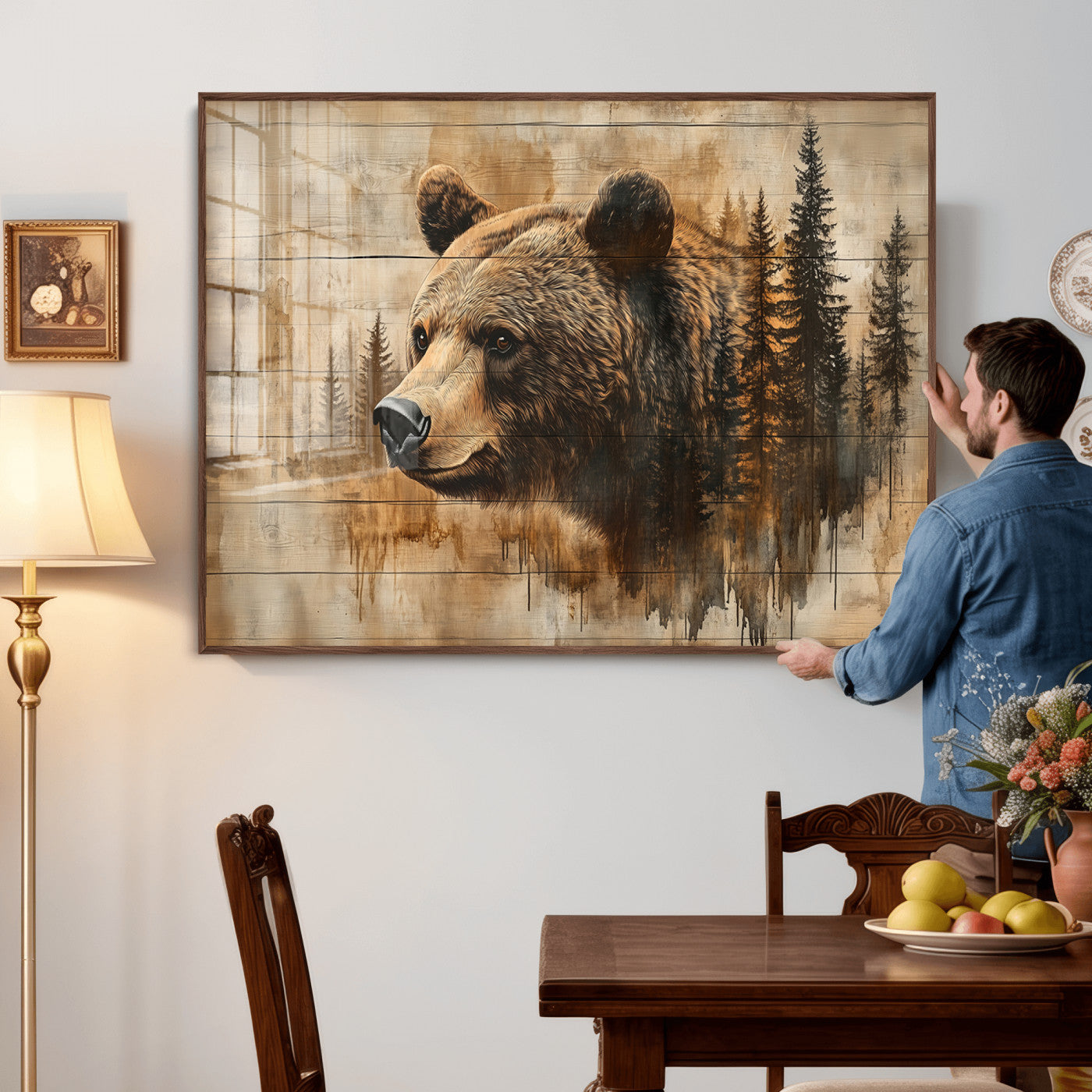 Rustic Grizzly Bear Wall Art, Abstract Grizzly 399 Bear Wall