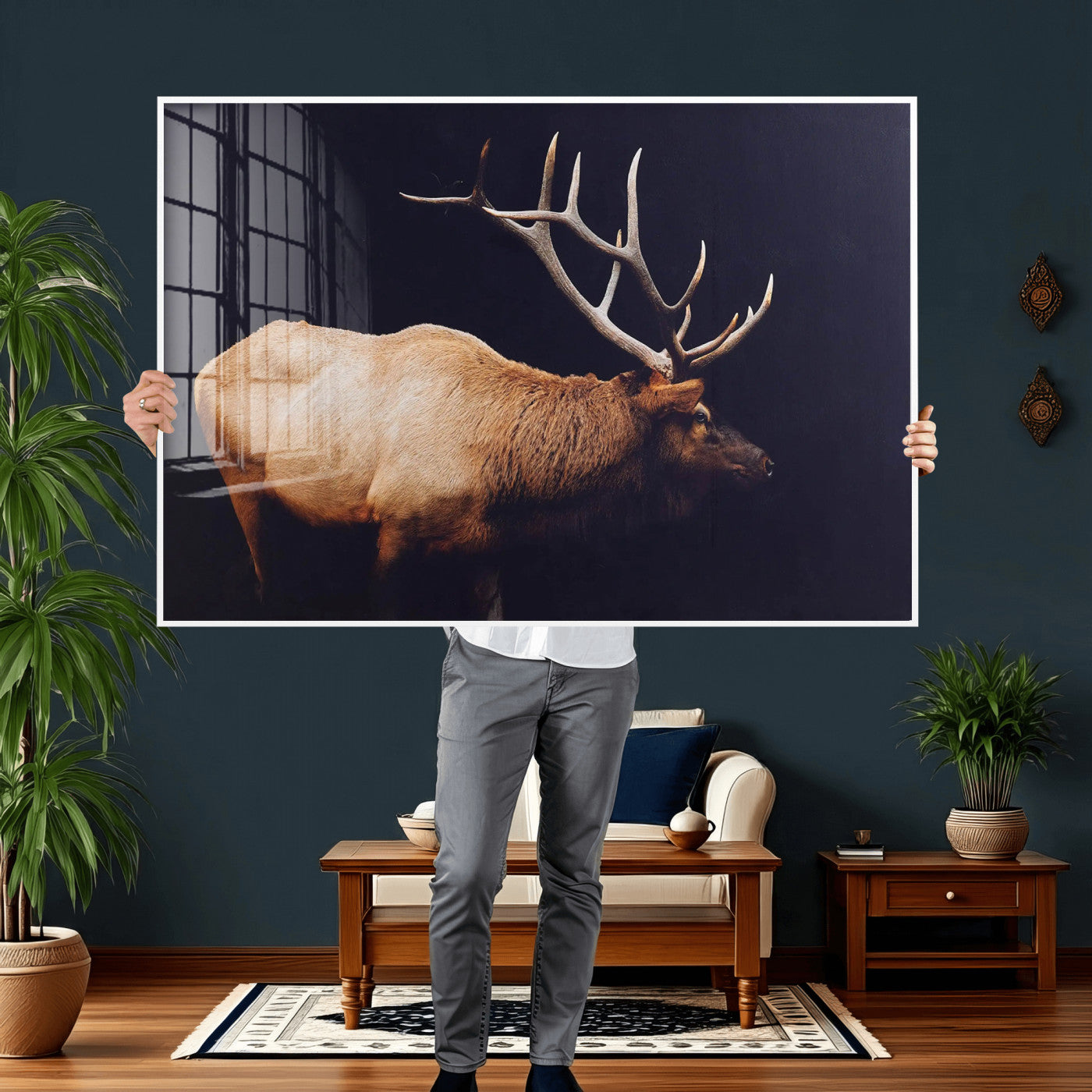 Rustic Elk Wall Art Canvas Print – Framed Moody Wildlife Art