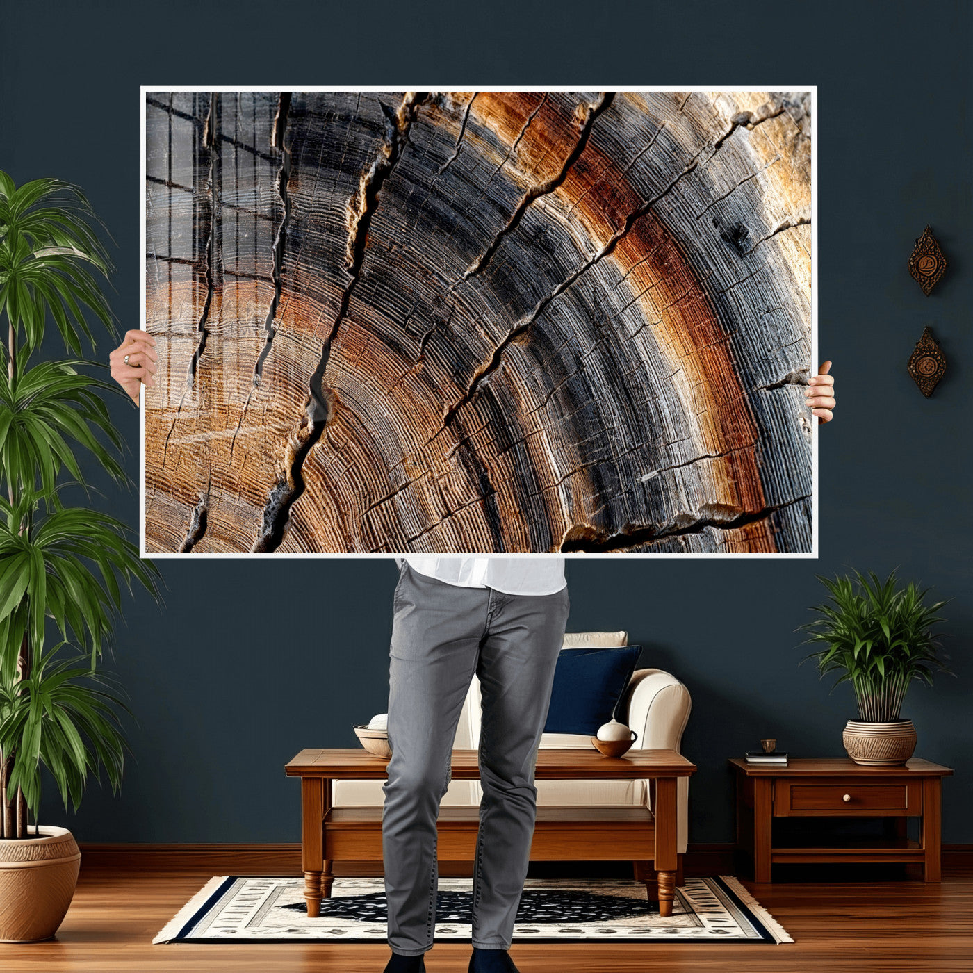 Abstract Tree Ring Wall Art Print – Natural Rustic Wood