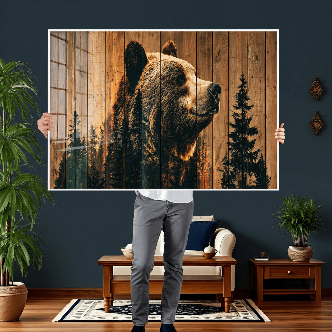 Rustic Bear Wall Art Canvas Print – Woodland Wildlife