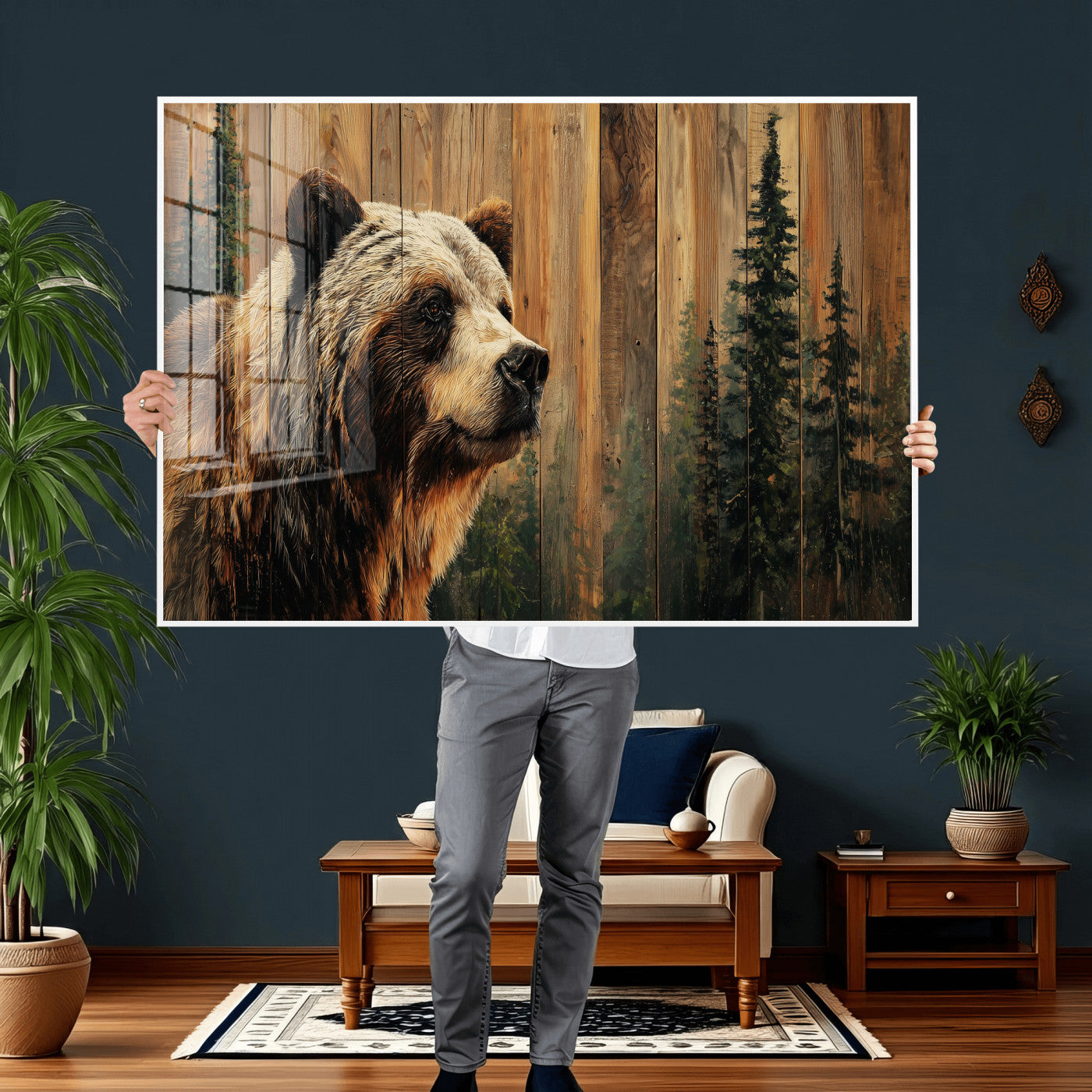 Grizzly Bear Wall Art Canvas Print, Rustic Wildlife Bear