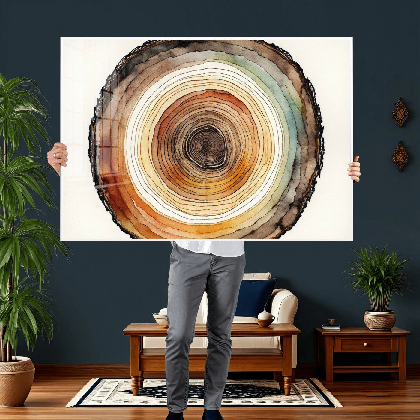 Natural Wood Slice Wall Art Canvas Print, Tree Ring Wall