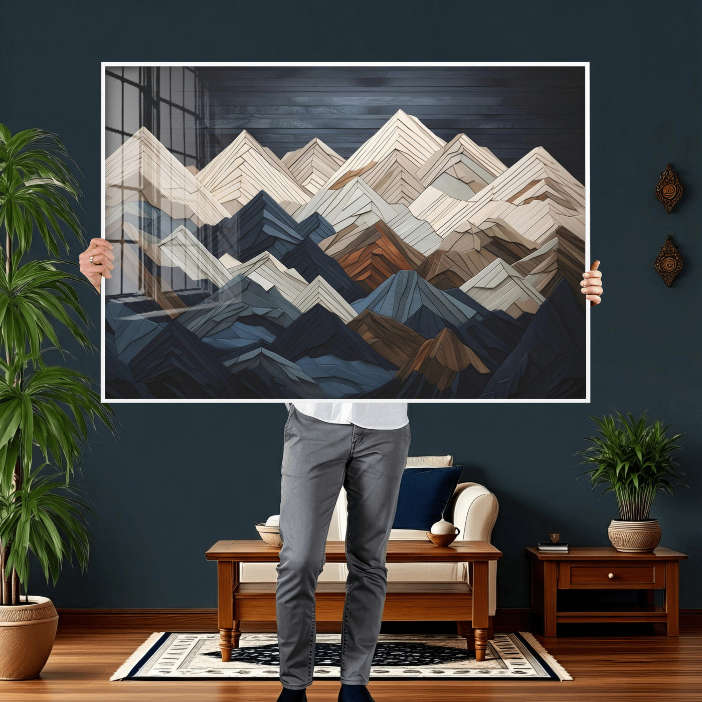 Wood Mountain Wall Art | Mountain Canvas Print Wood Decor |