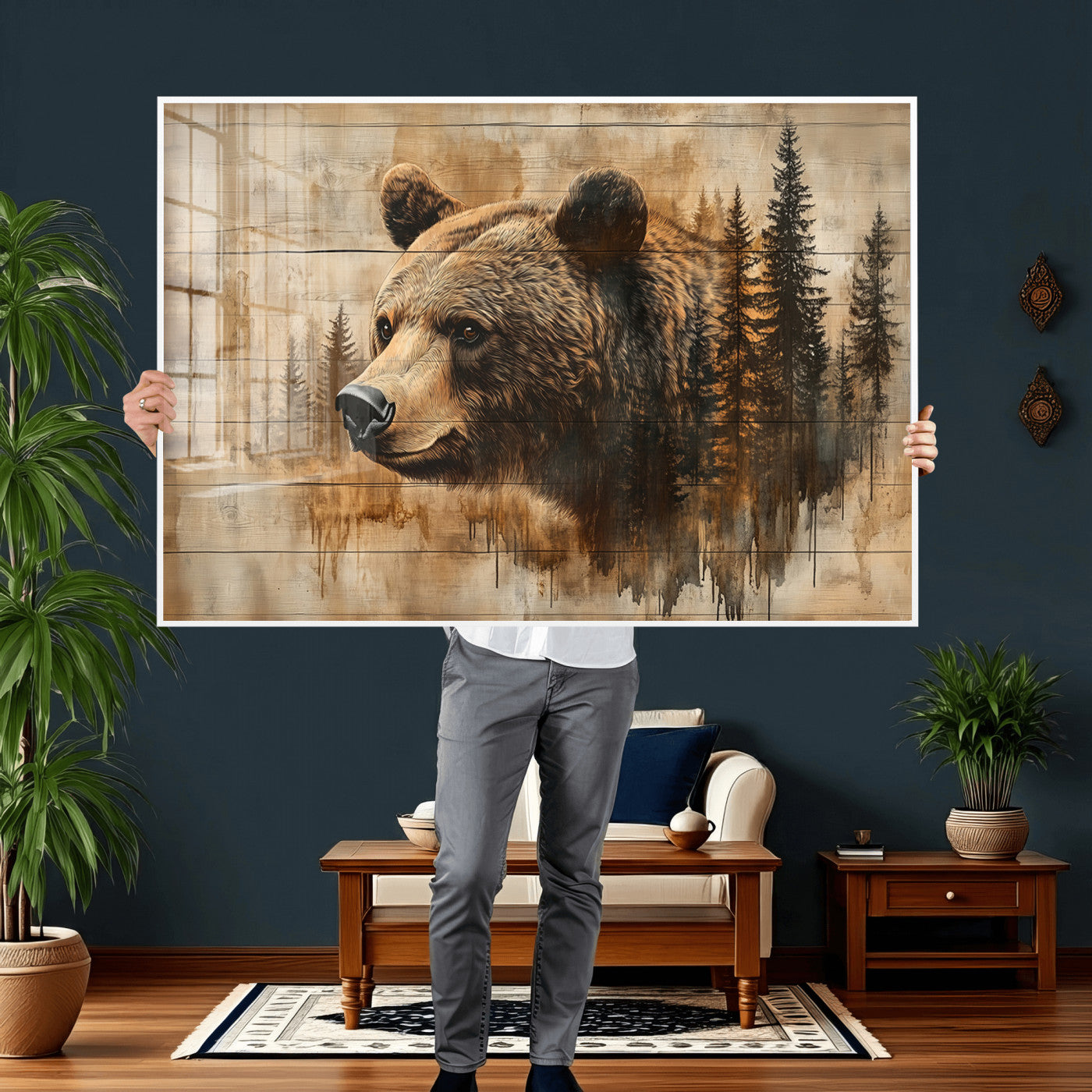 Rustic Grizzly Bear Wall Art, Abstract Grizzly 399 Bear Wall